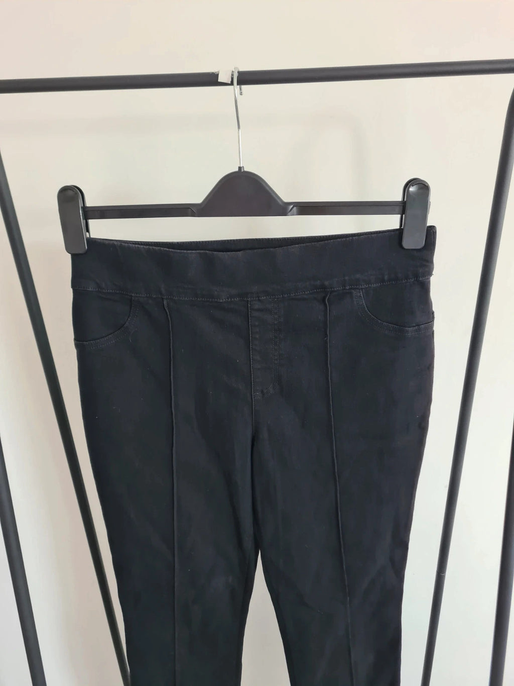 Nina Leonard black women pull on stretch denim trousers cotton blend straight skinny leg casual M/10
