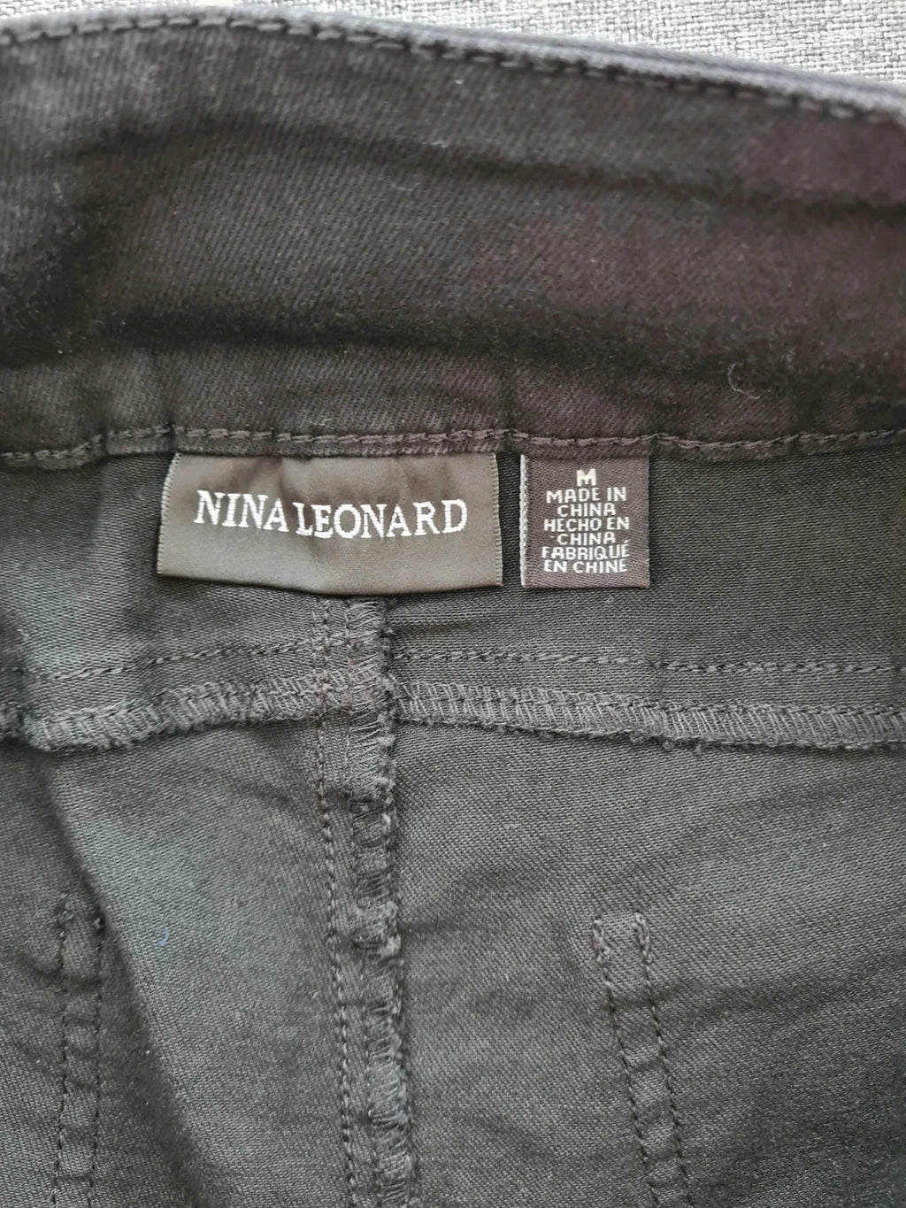 Nina Leonard black women pull on stretch denim trousers cotton blend straight skinny leg casual M/10
