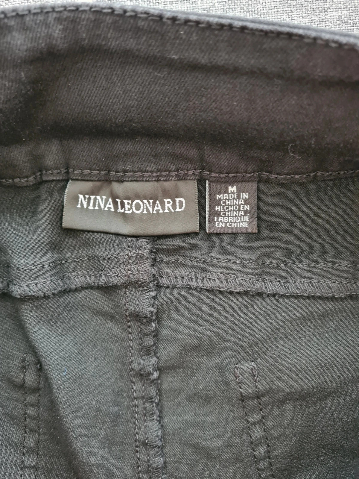 Nina Leonard black women pull on stretch denim trousers cotton blend straight skinny leg casual M/10