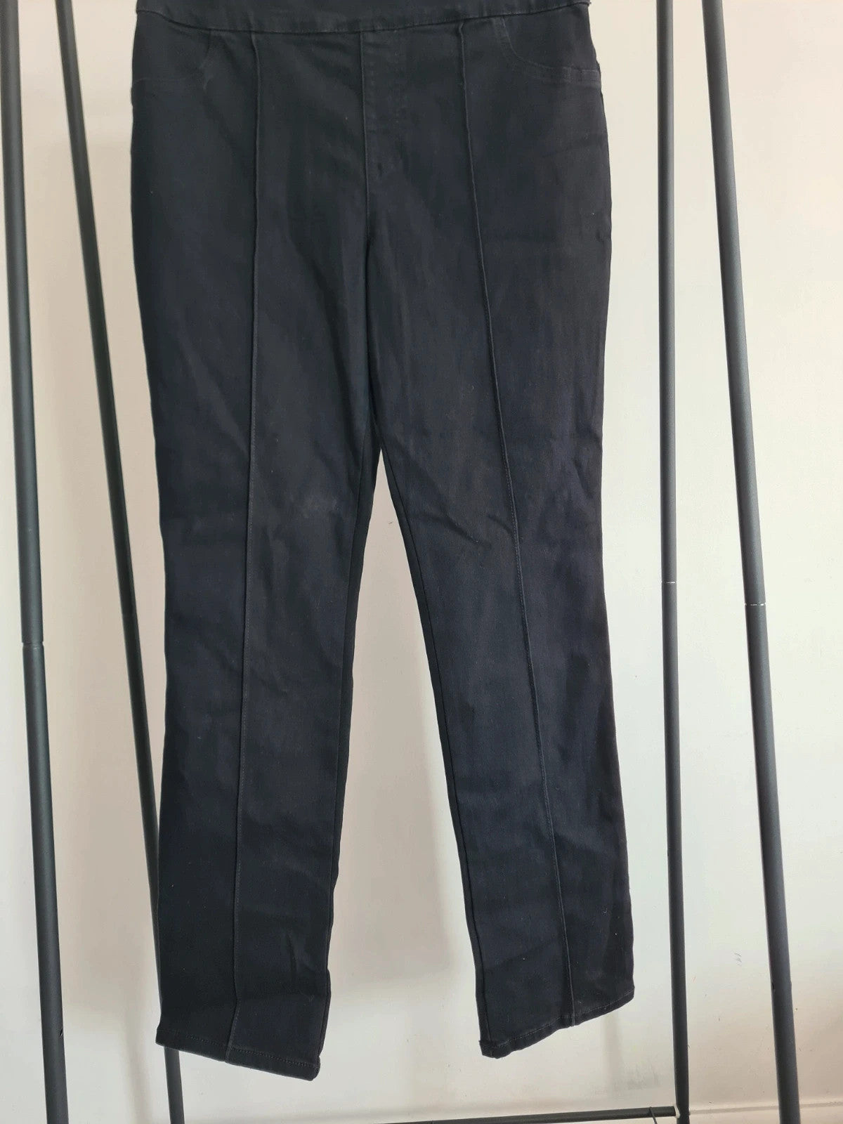 Nina Leonard black women pull on stretch denim trousers cotton blend straight skinny leg casual M/10