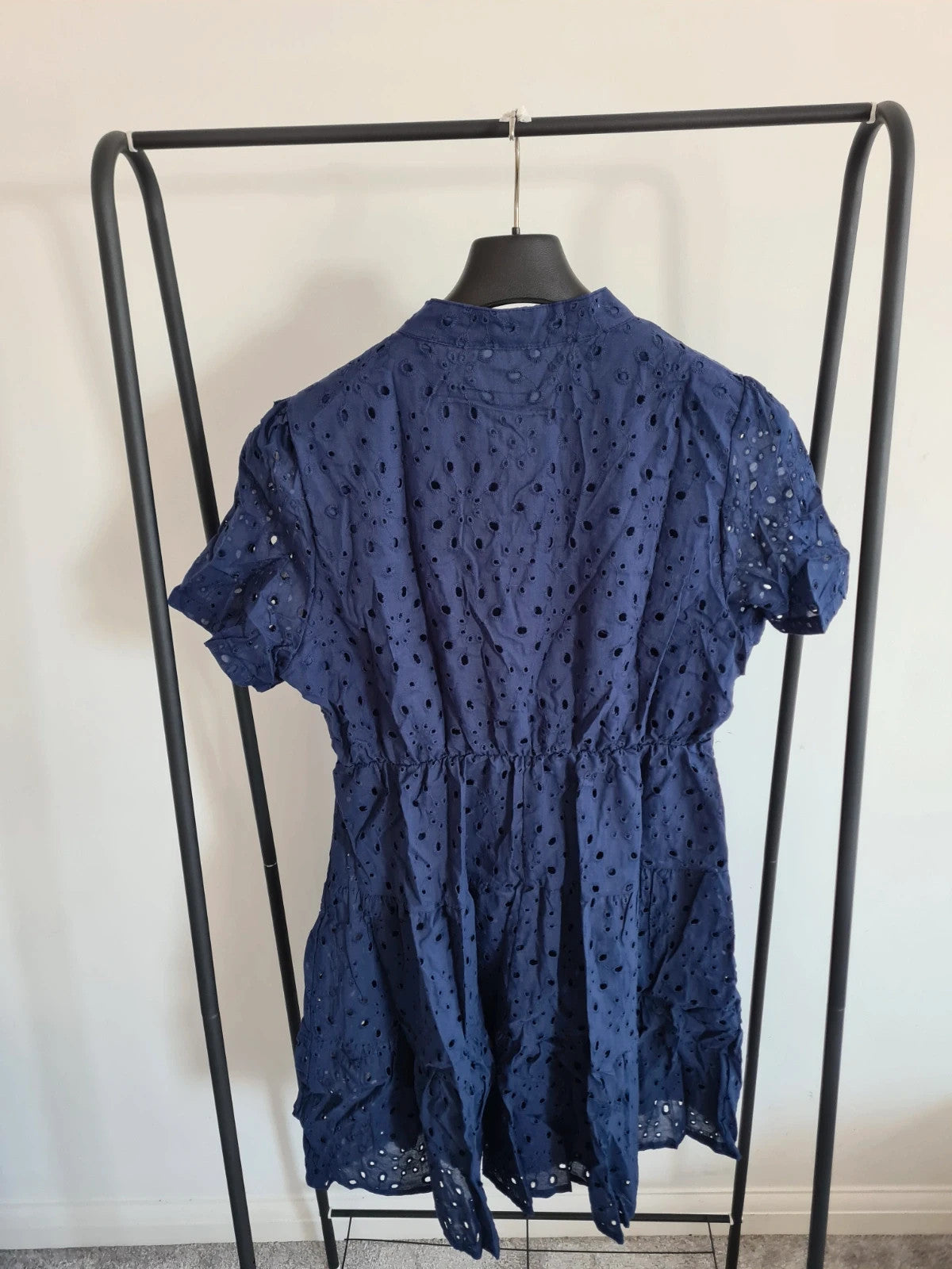 Shein women navy mini dress short sleeve V-neck lace dress cut out casual XL/14