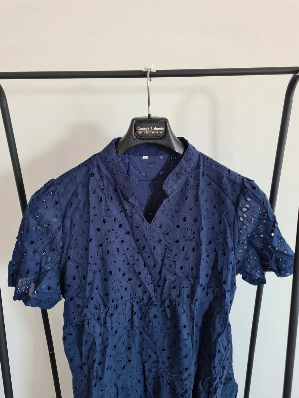 Shein women navy mini dress short sleeve V-neck lace dress cut out casual XL/14