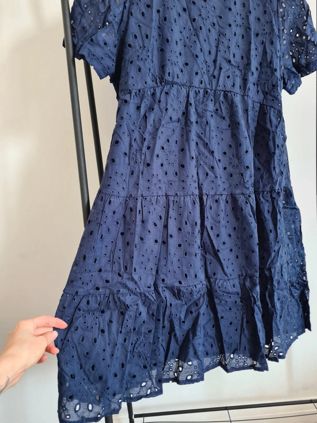 Shein women navy mini dress short sleeve V-neck lace dress cut out casual XL/14