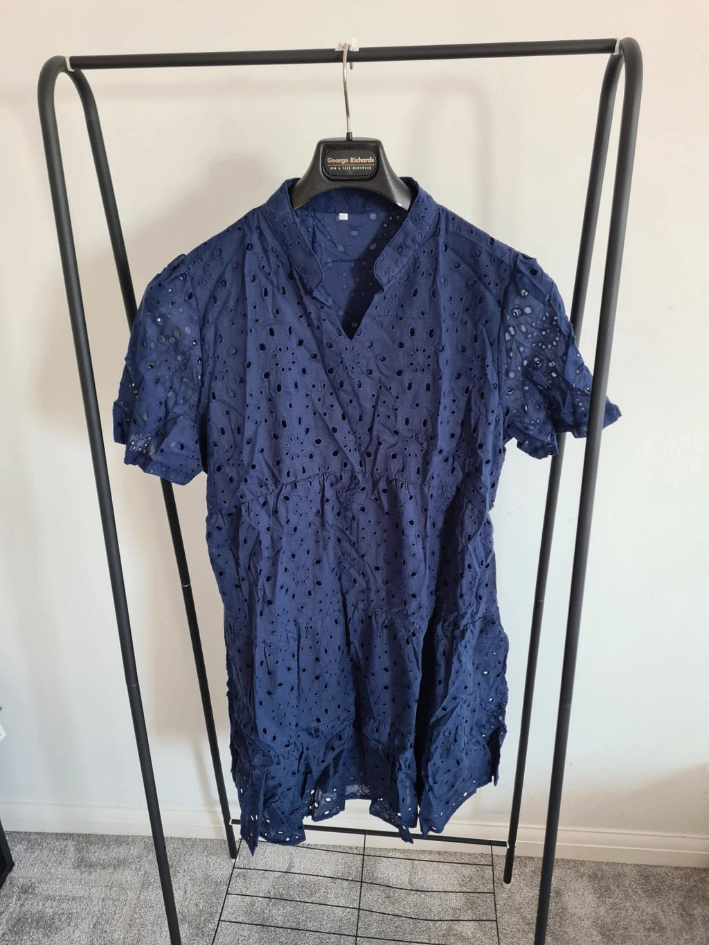 Shein women navy mini dress short sleeve V-neck lace dress cut out casual XL/14