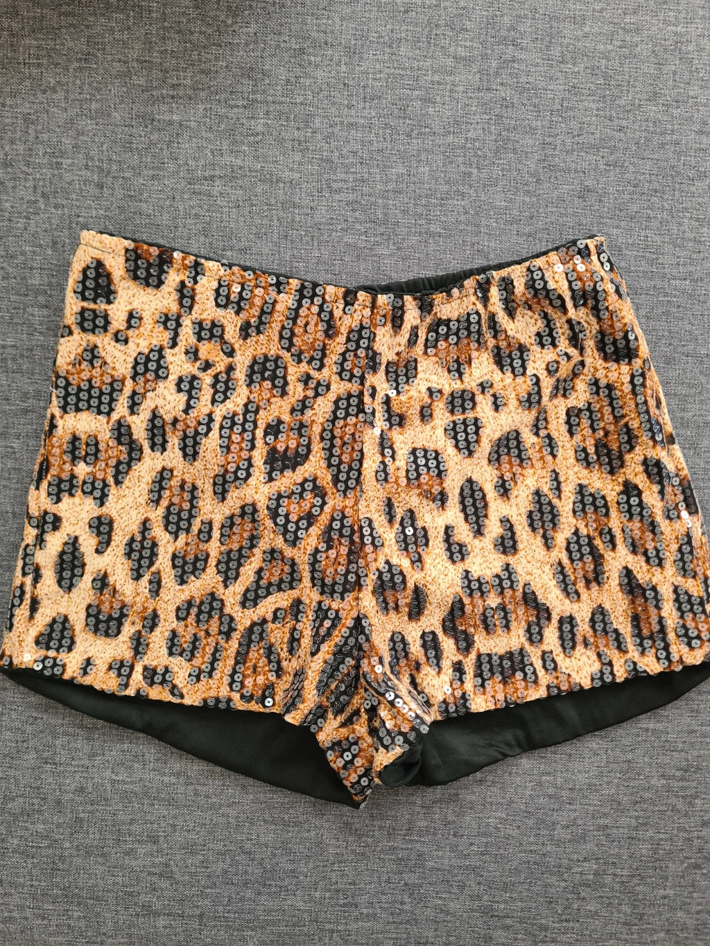 Shein women leopard sequin mini shorts black/brown shiny summer shorts casual party outfit S