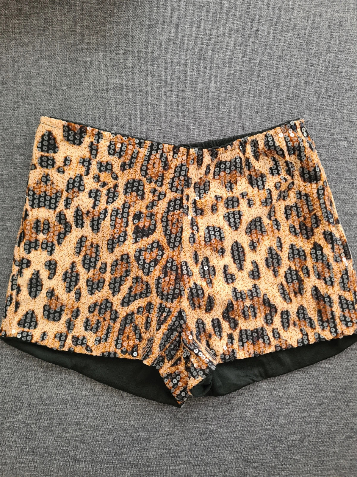 Shein women leopard sequin mini shorts black/brown shiny summer shorts casual party outfit S
