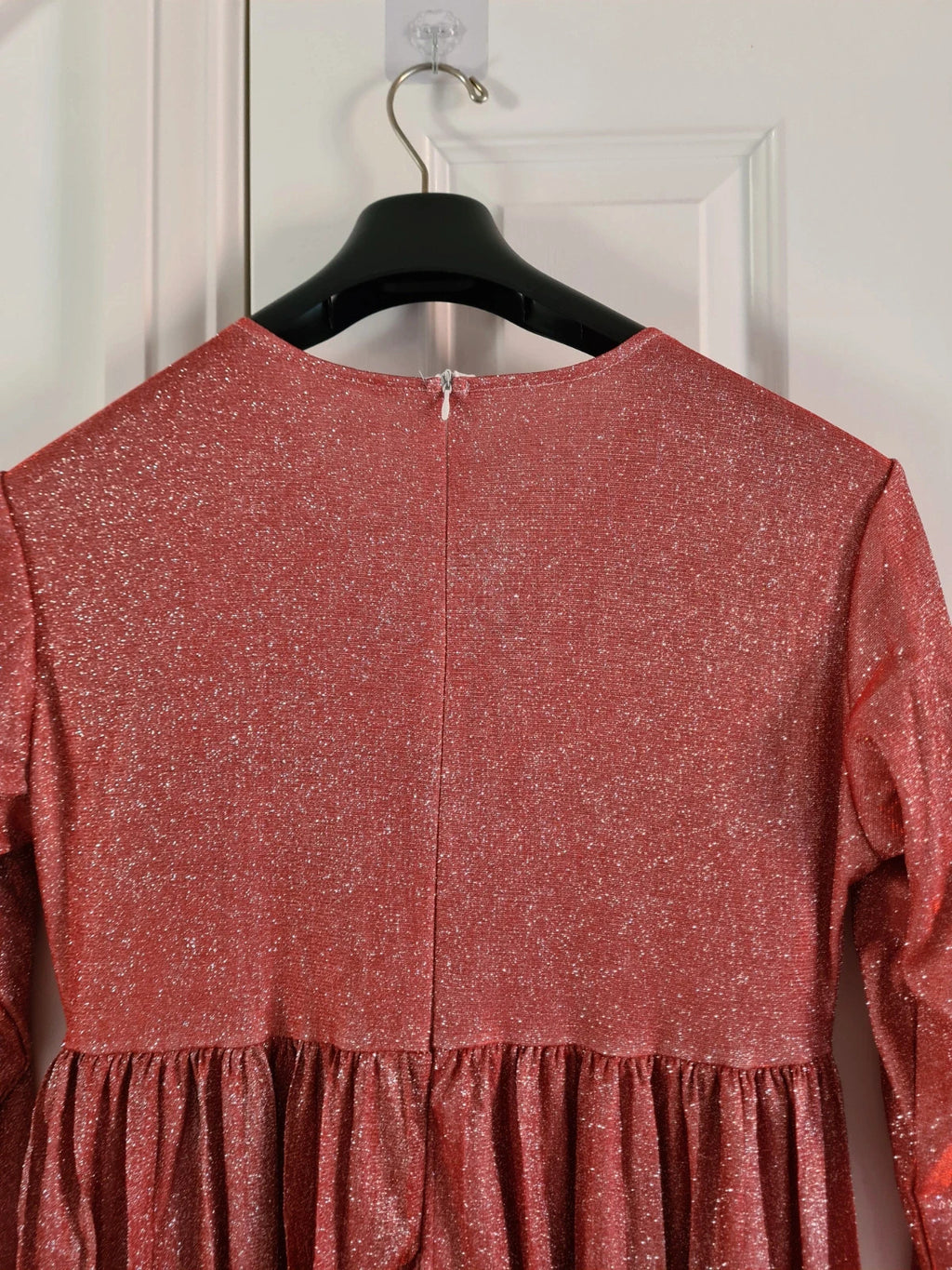 Shein women red sequin long dress 3/4 sleeve wrap bust V-neck belted zip back casual 2XL/16