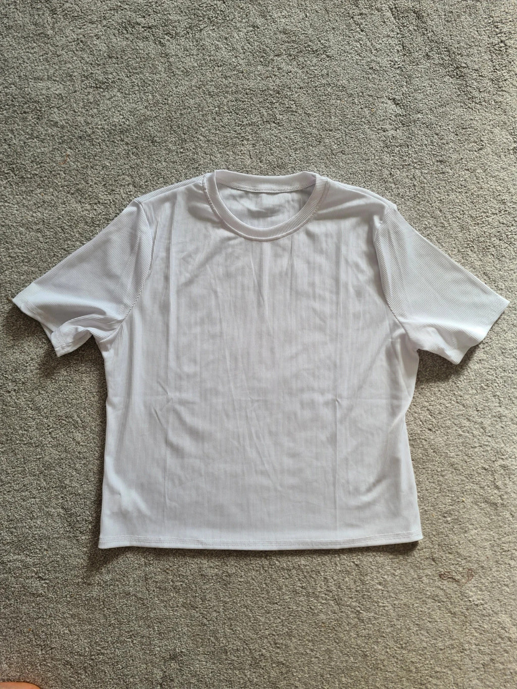 Shein women cotton blend white ribbed T-shirt short sleeve crew neck crop top casual tee 2XL/16