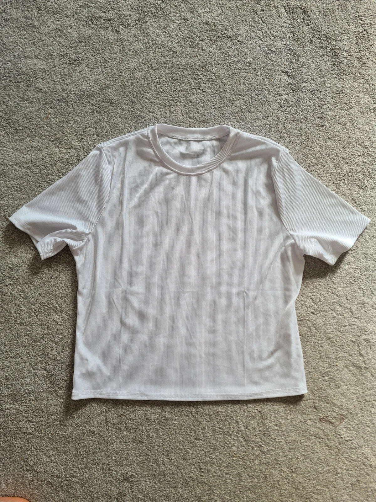 Shein women cotton blend white ribbed T-shirt short sleeve crew neck crop top casual tee 2XL/16