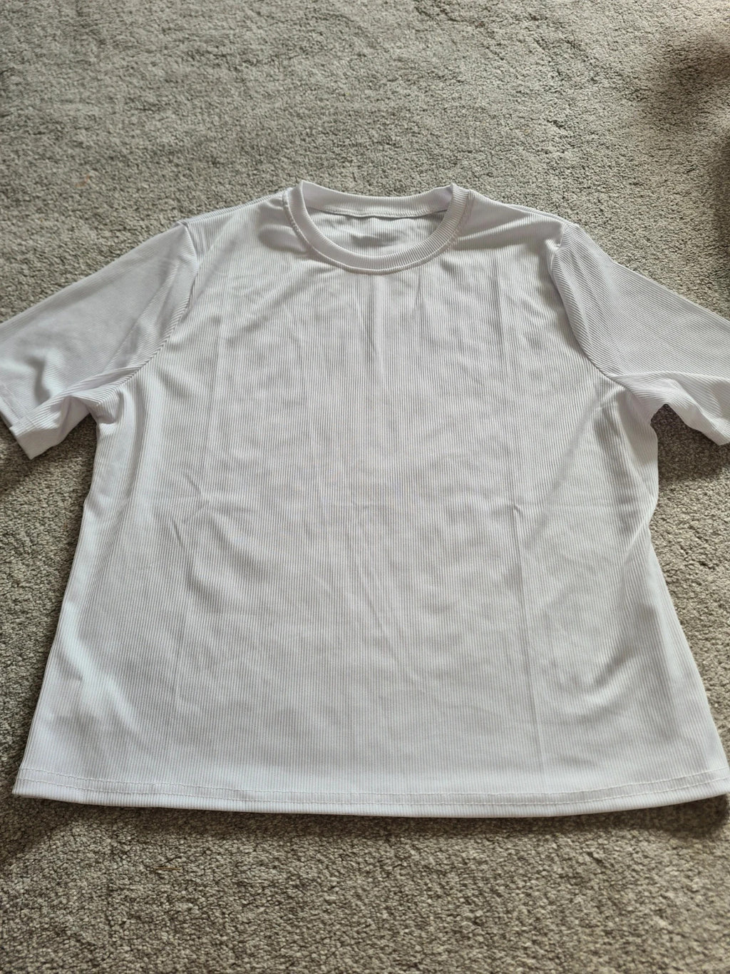 Shein women cotton blend white ribbed T-shirt short sleeve crew neck crop top casual tee 2XL/16