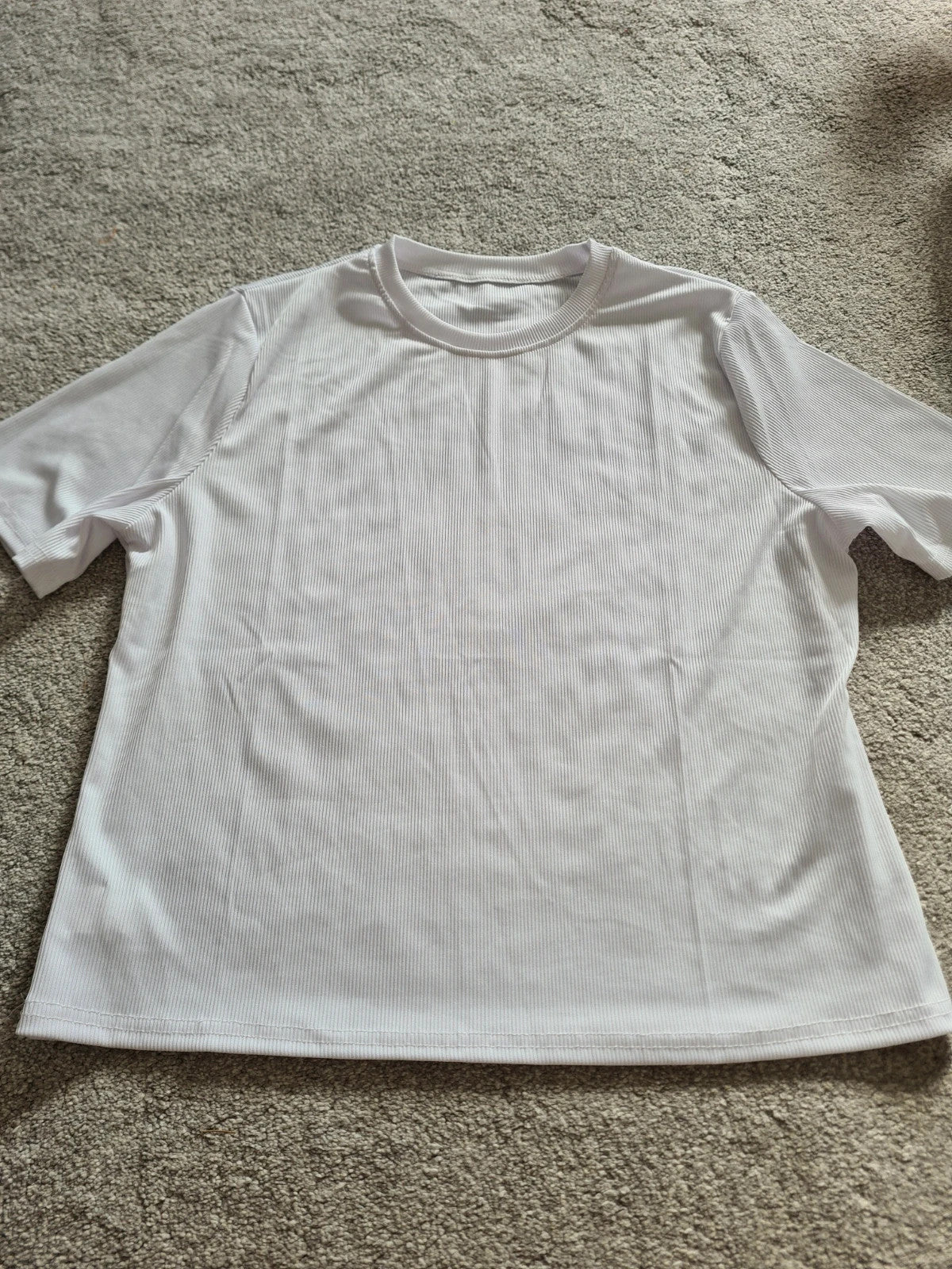 Shein women cotton blend white ribbed T-shirt short sleeve crew neck crop top casual tee 2XL/16
