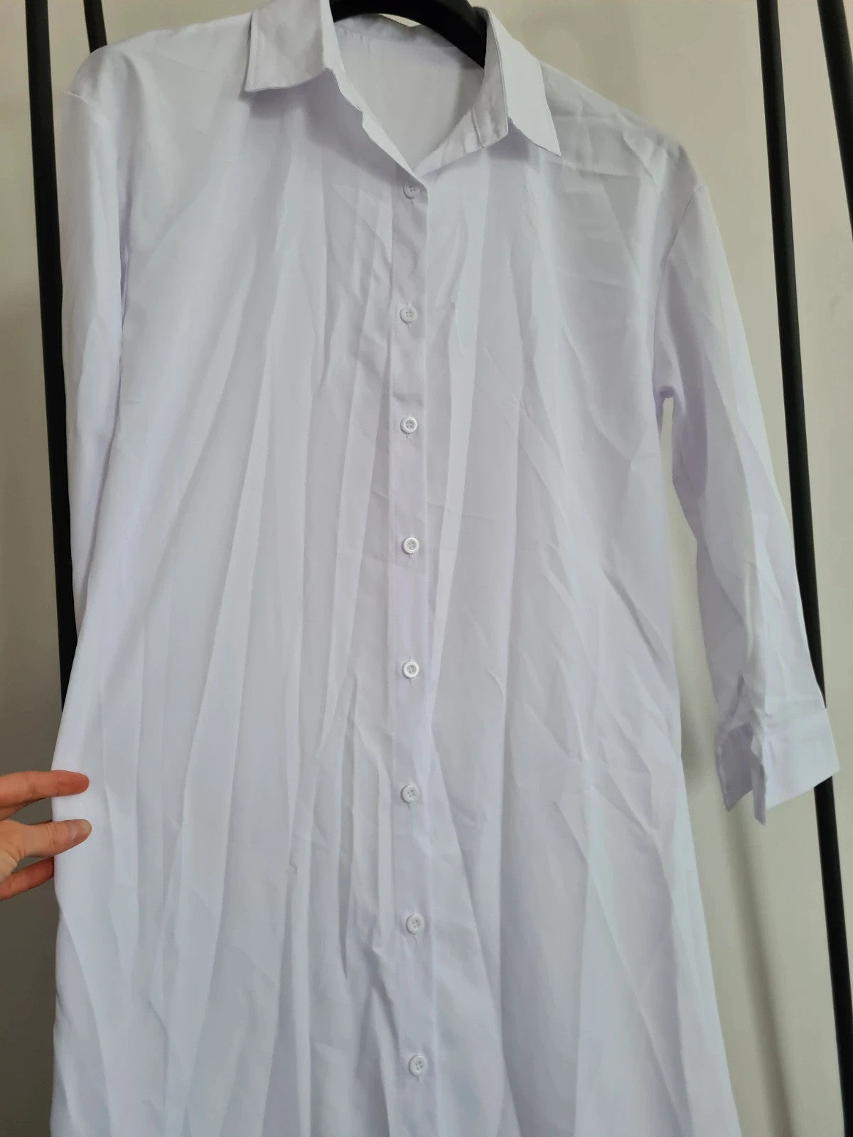 Shein women white long straight shirt dress long sleeve full buttons chiffon shirt  cover-up M/10
