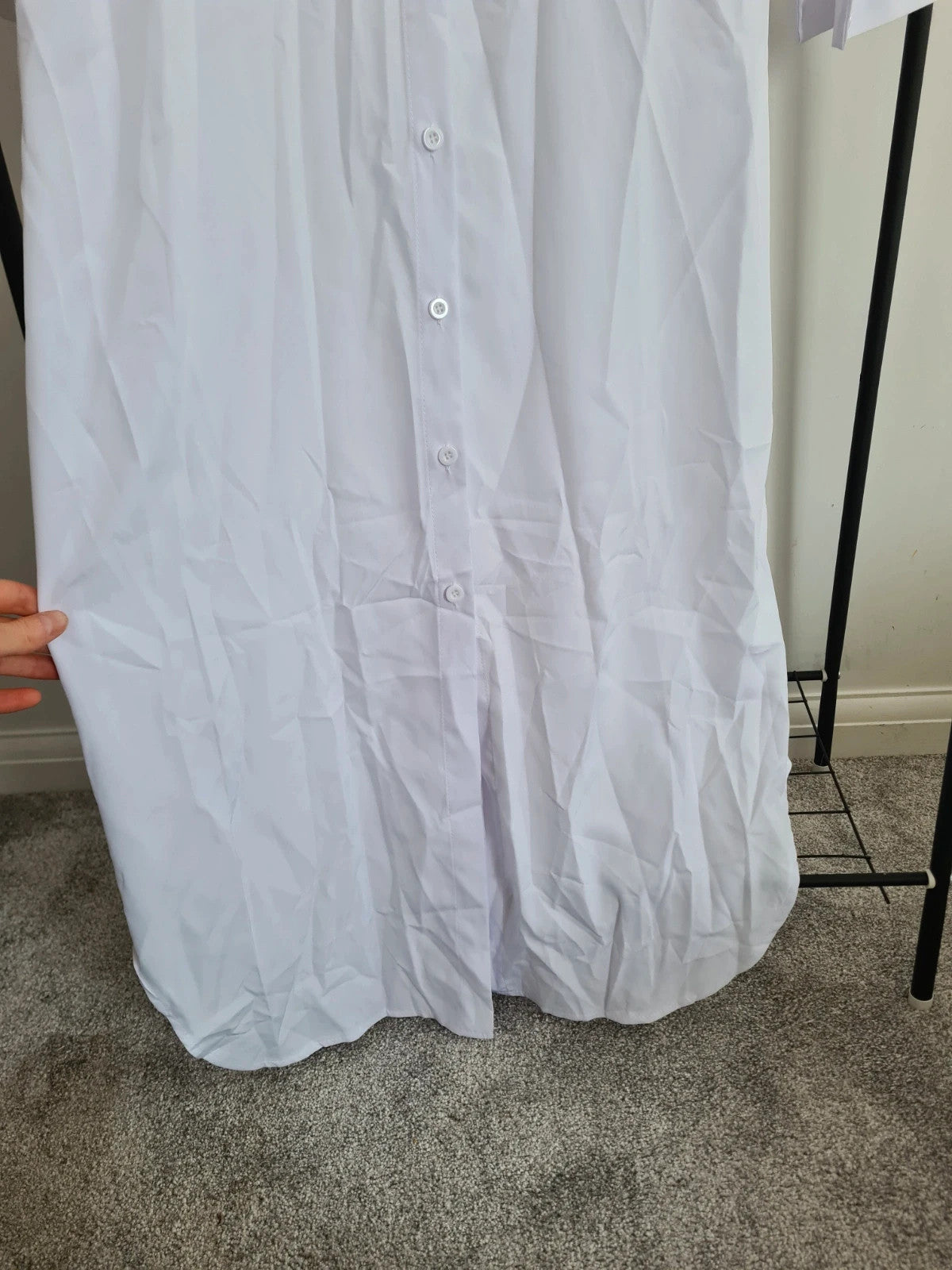 Shein women white long straight shirt dress long sleeve full buttons chiffon shirt  cover-up M/10