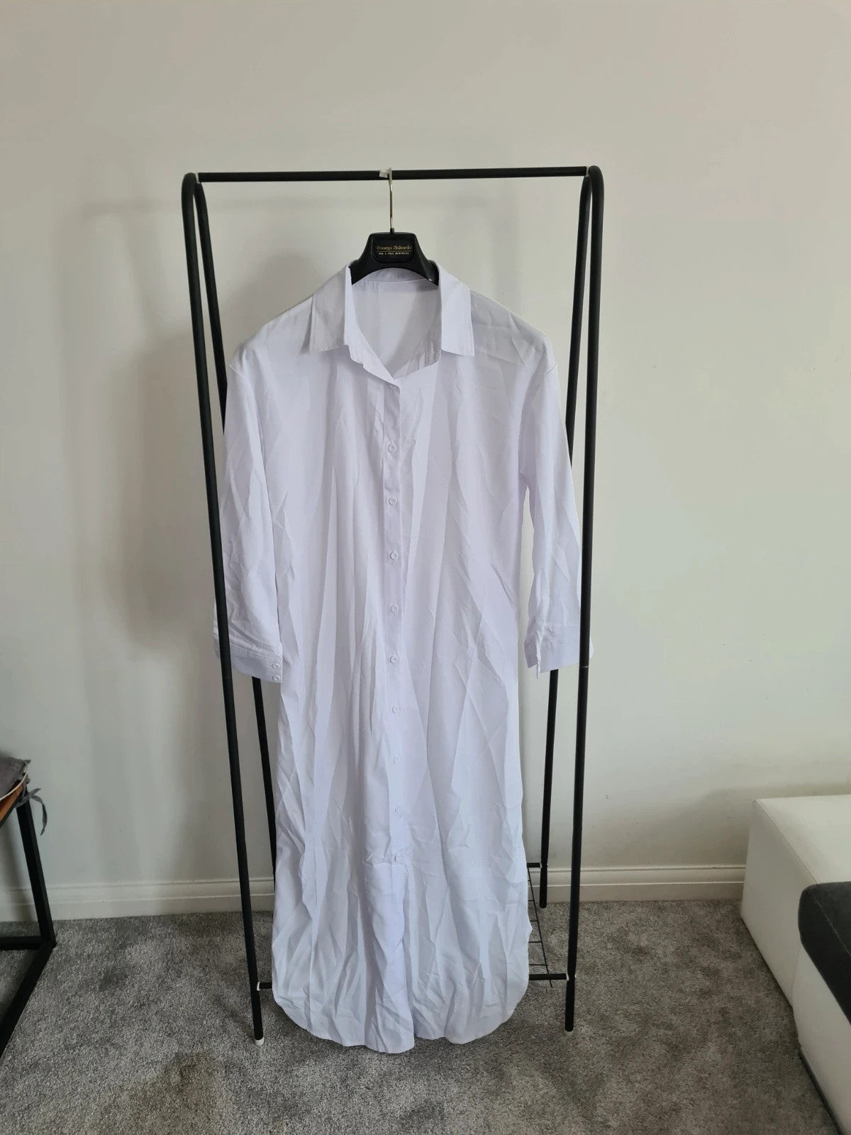 Shein women white long straight shirt dress long sleeve full buttons chiffon shirt  cover-up M/10