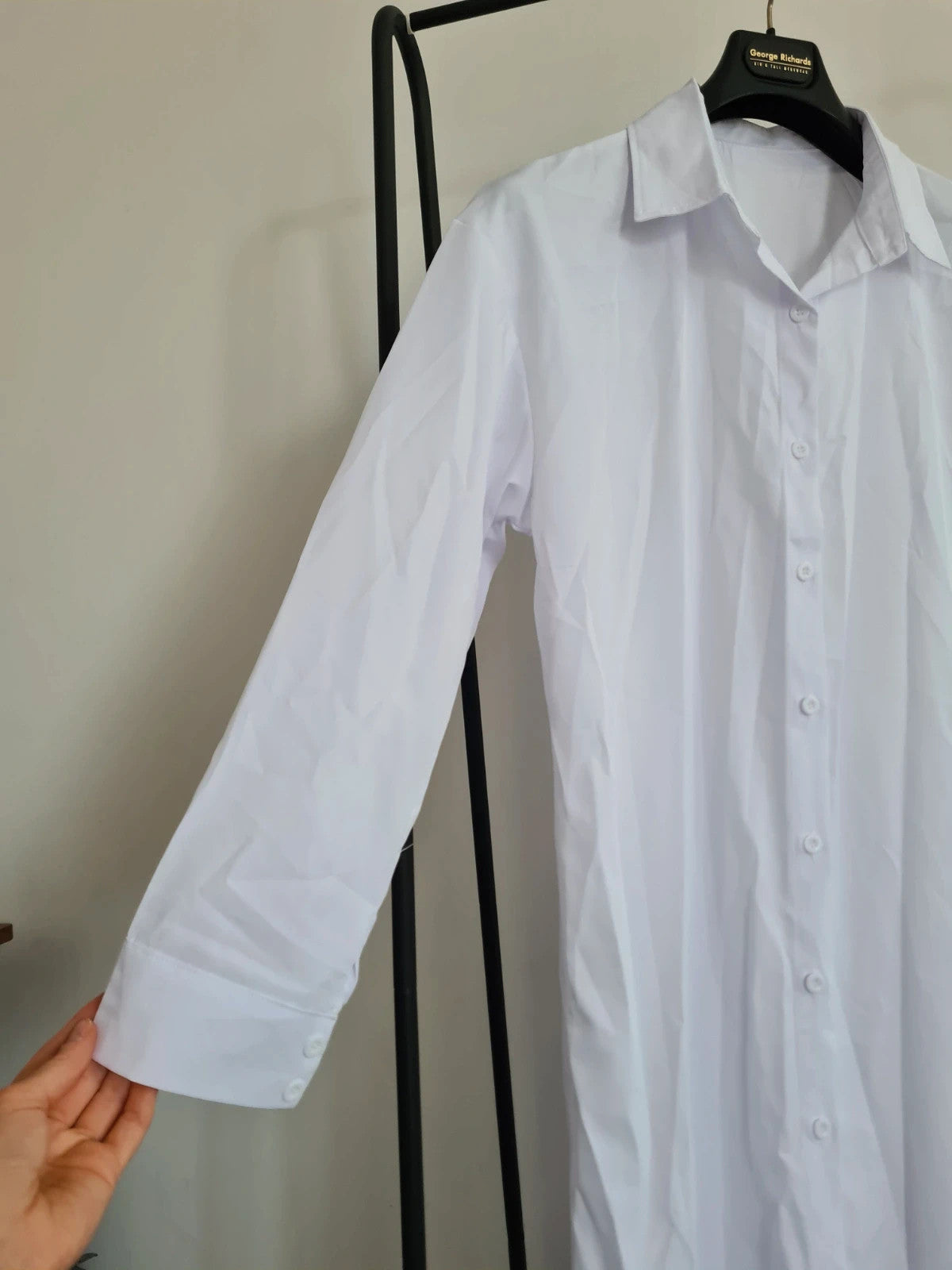 Shein women white long straight shirt dress long sleeve full buttons chiffon shirt  cover-up M/10