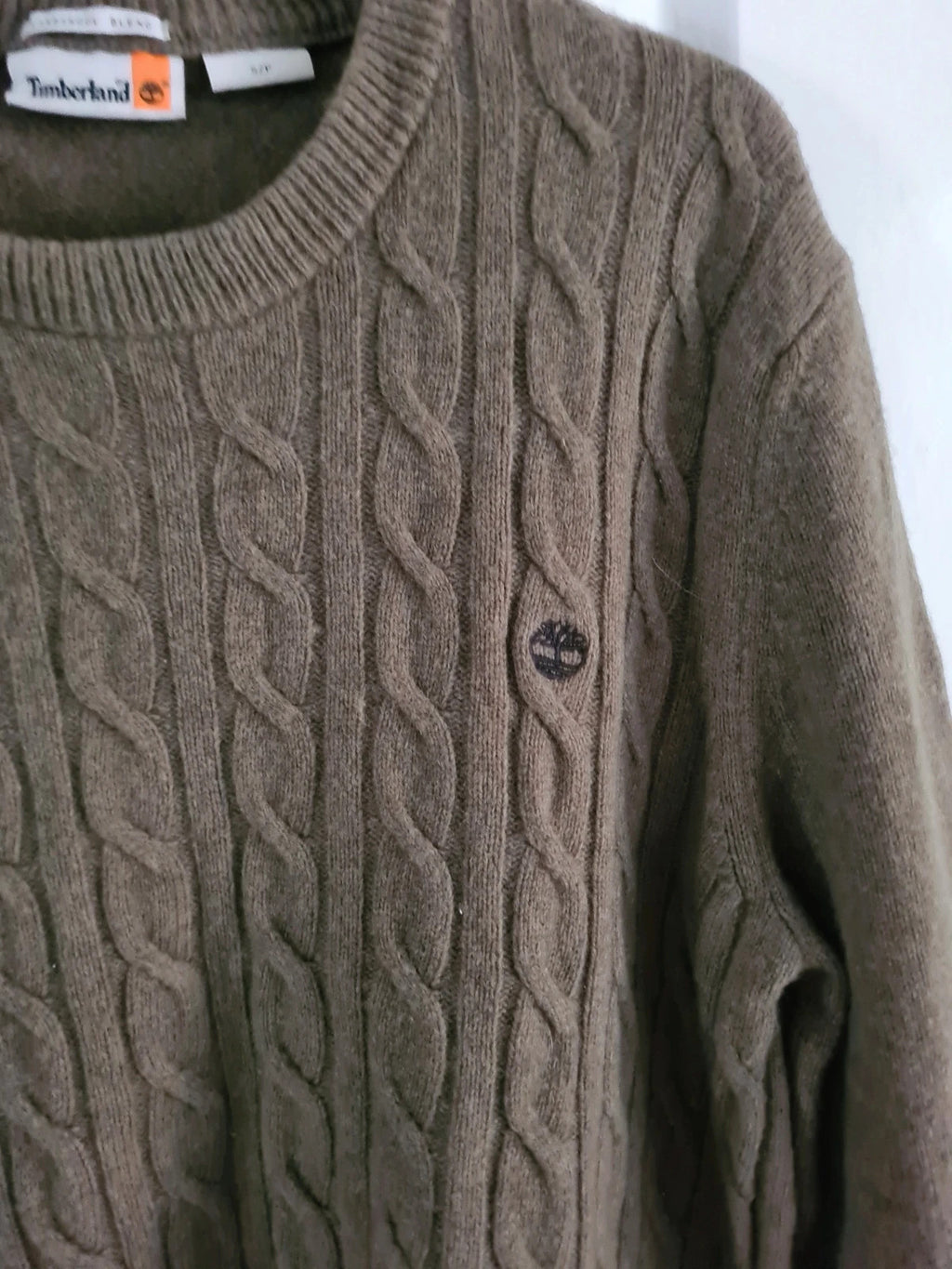 Timberland men philips brook crewneck cable-knit wool blend jumper green/khaki regular casual S