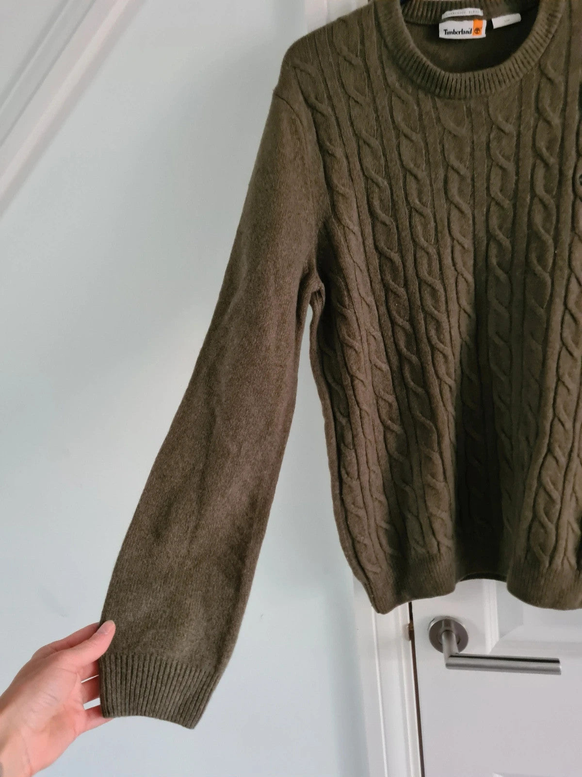 Timberland men philips brook crewneck cable-knit wool blend jumper green/khaki regular casual S