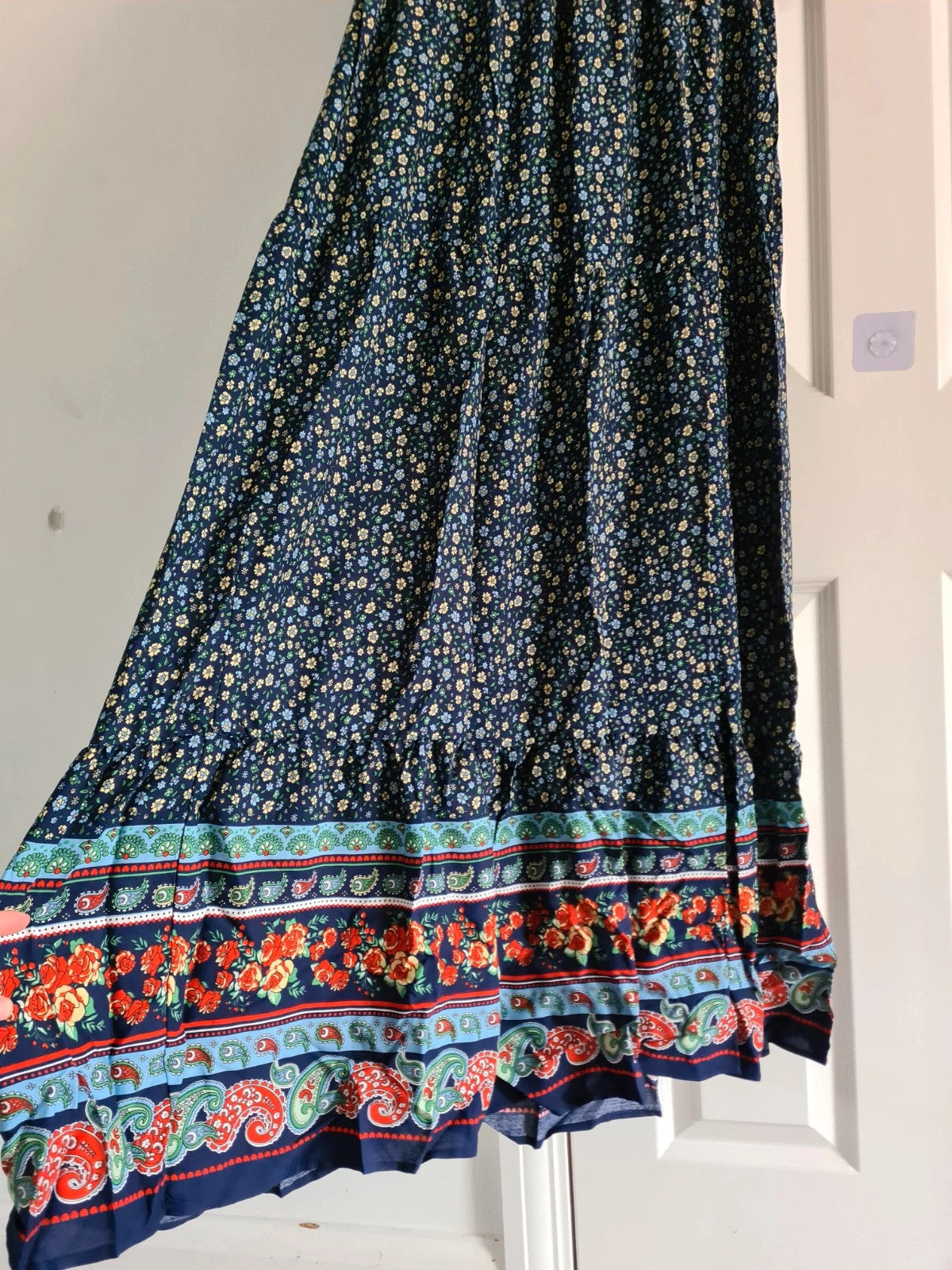 Shein women floral print midi dress V-neck short sleeve A-line blue multicolours casual summer XL/14