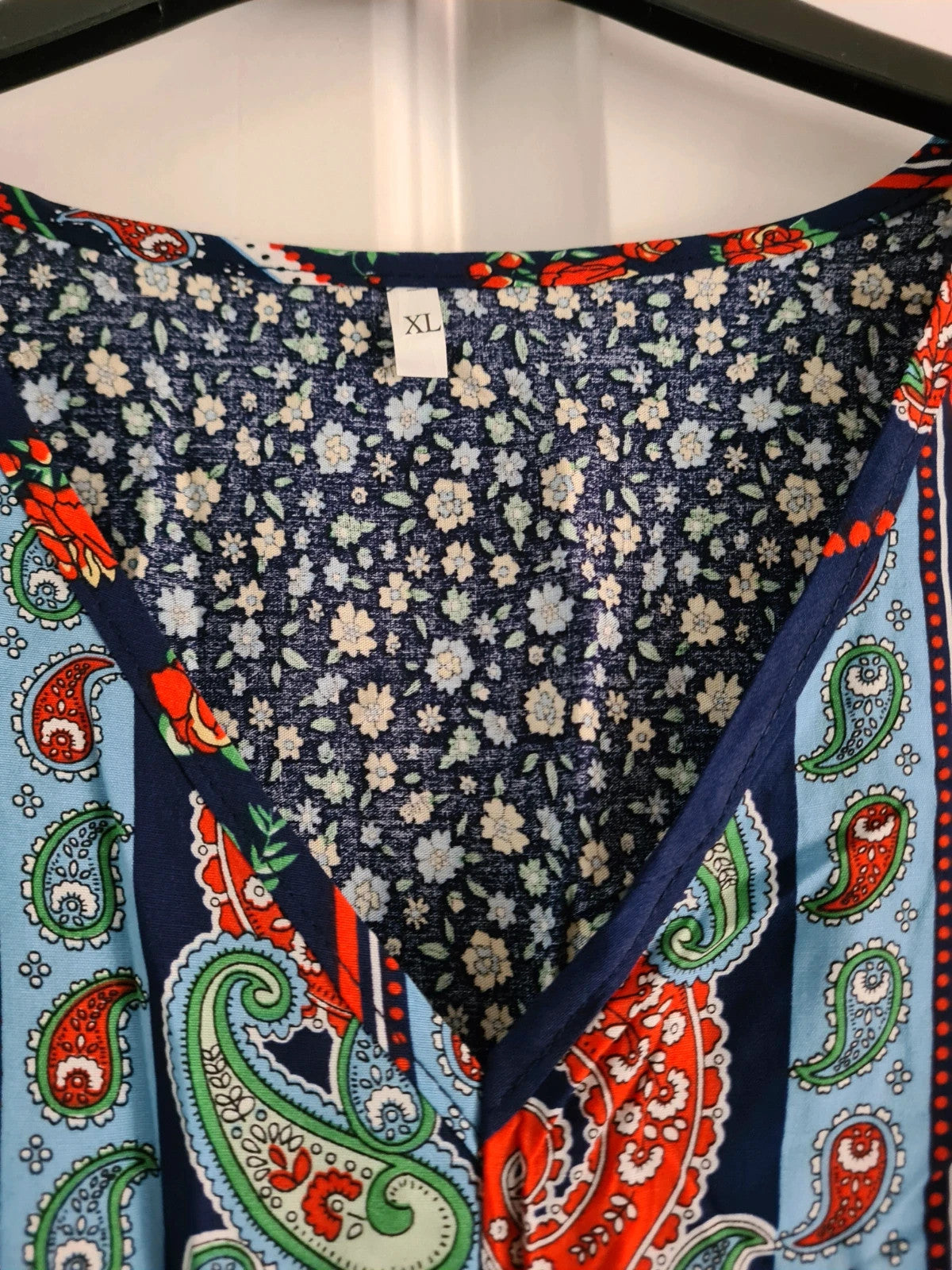Shein women floral print midi dress V-neck short sleeve A-line blue multicolours casual summer XL/14