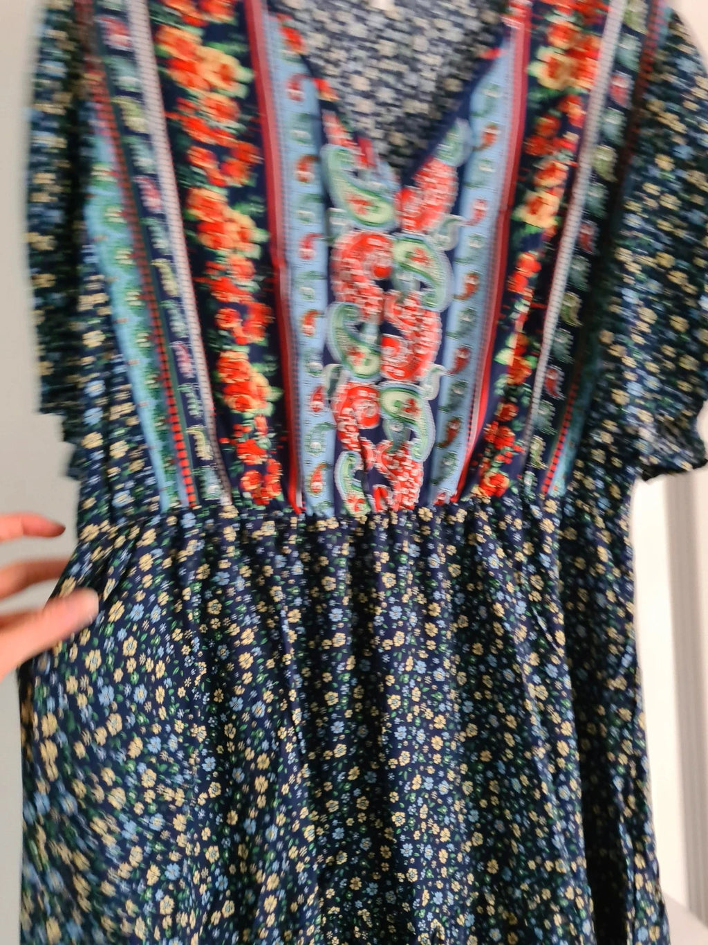 Shein women floral print midi dress V-neck short sleeve A-line blue multicolours casual summer XL/14