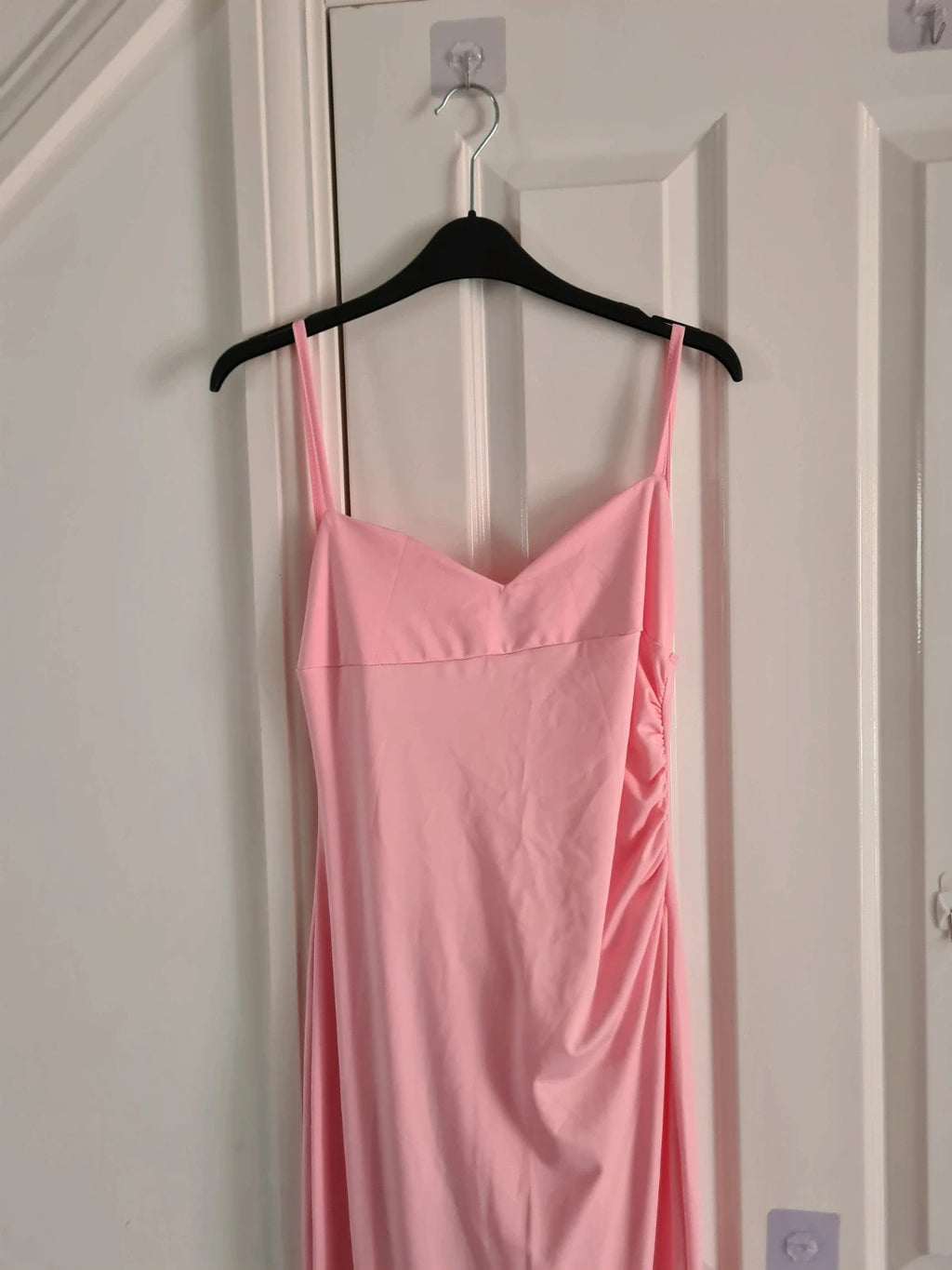 Shein women pink long dress bodycon sleeveless ruched side open back casual party summer S
