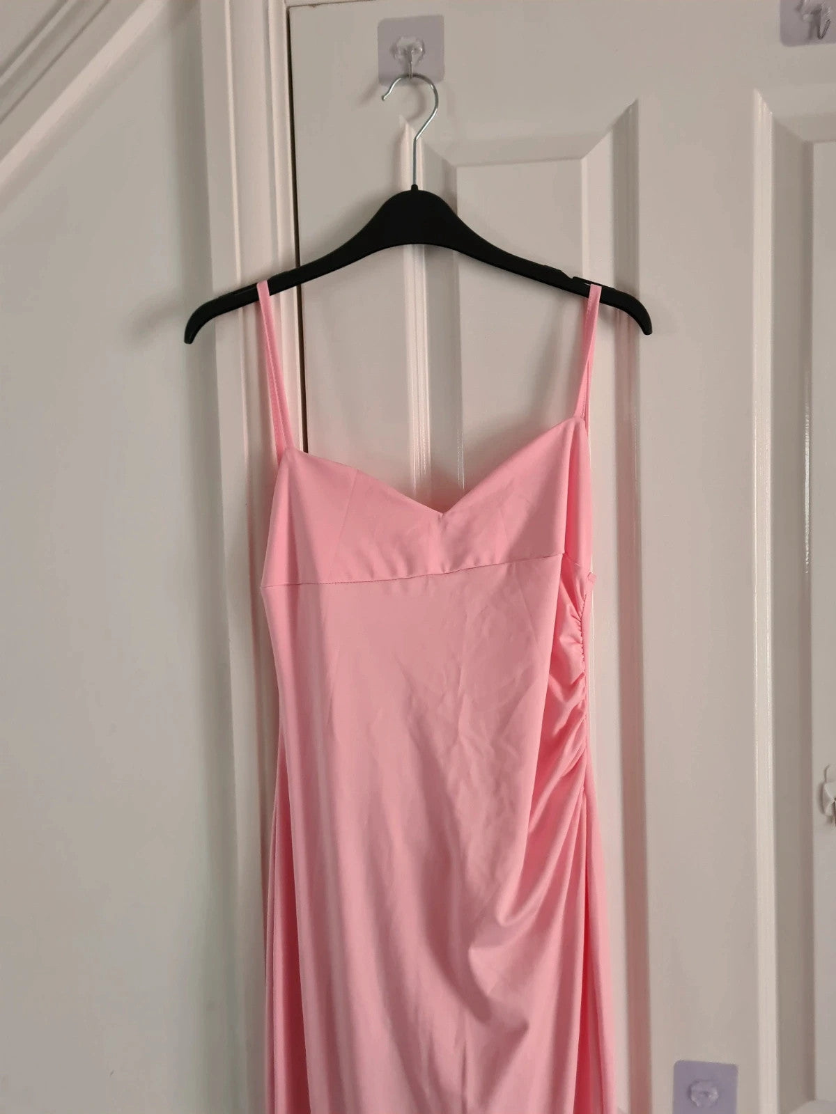 Shein women pink long dress bodycon sleeveless ruched side open back casual party summer S