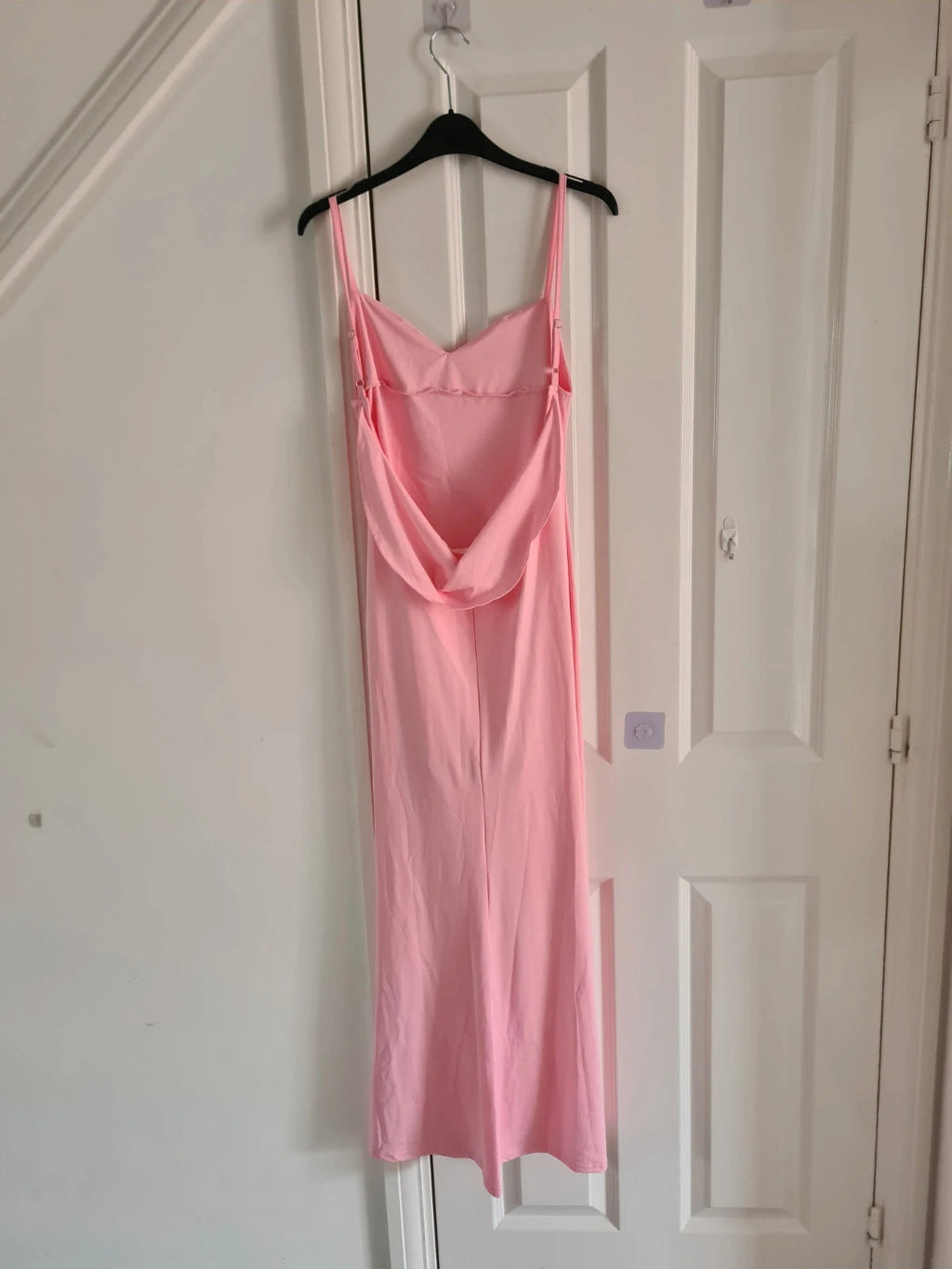 Shein women pink long dress bodycon sleeveless ruched side open back casual party summer S