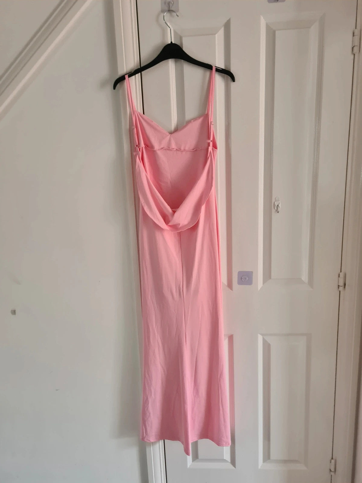 Shein women pink long dress bodycon sleeveless ruched side open back casual party summer S