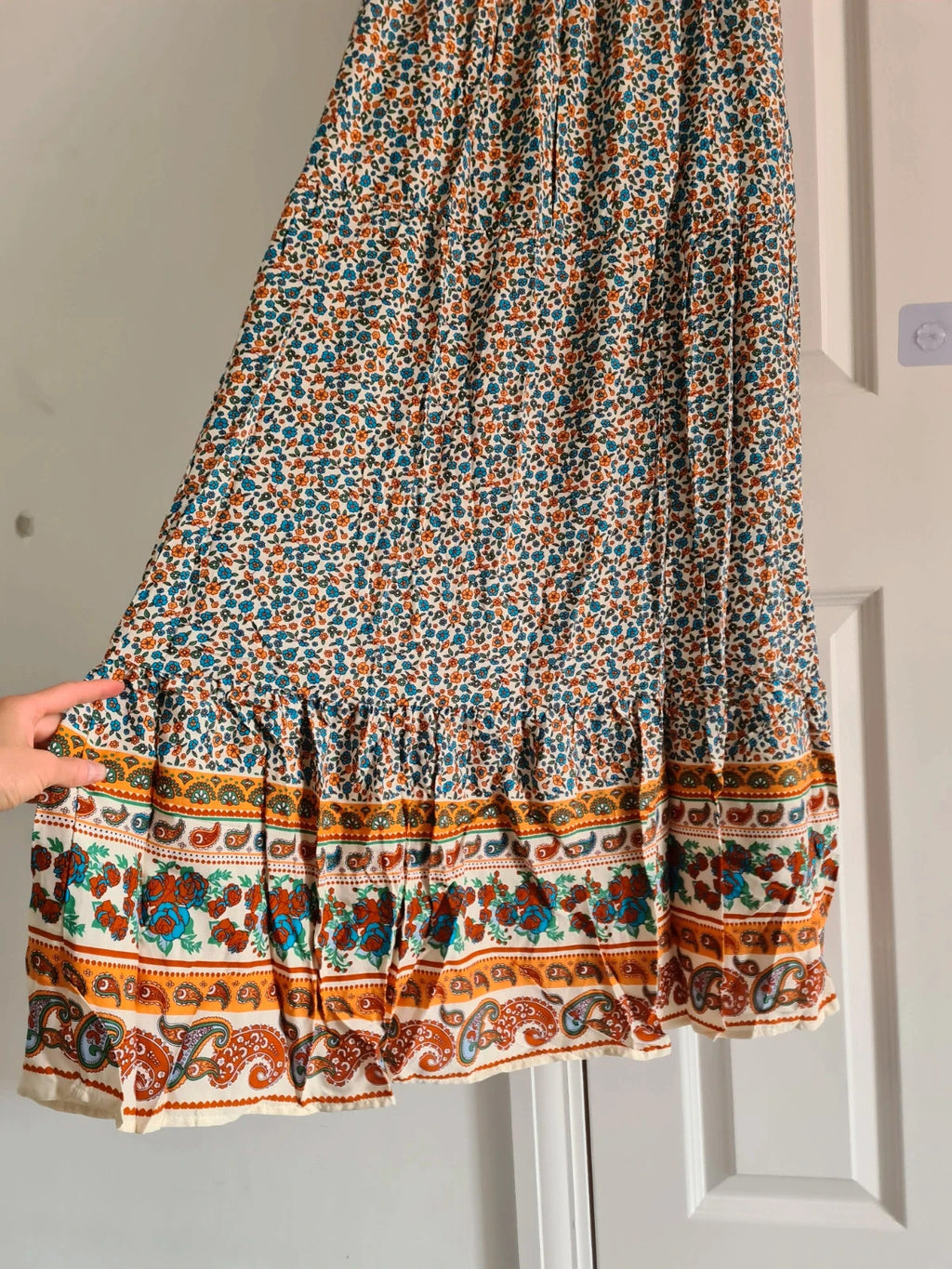 Shein women multicolours floral long dress V-neck short sleeve flared hem A-line elastic waist M/10