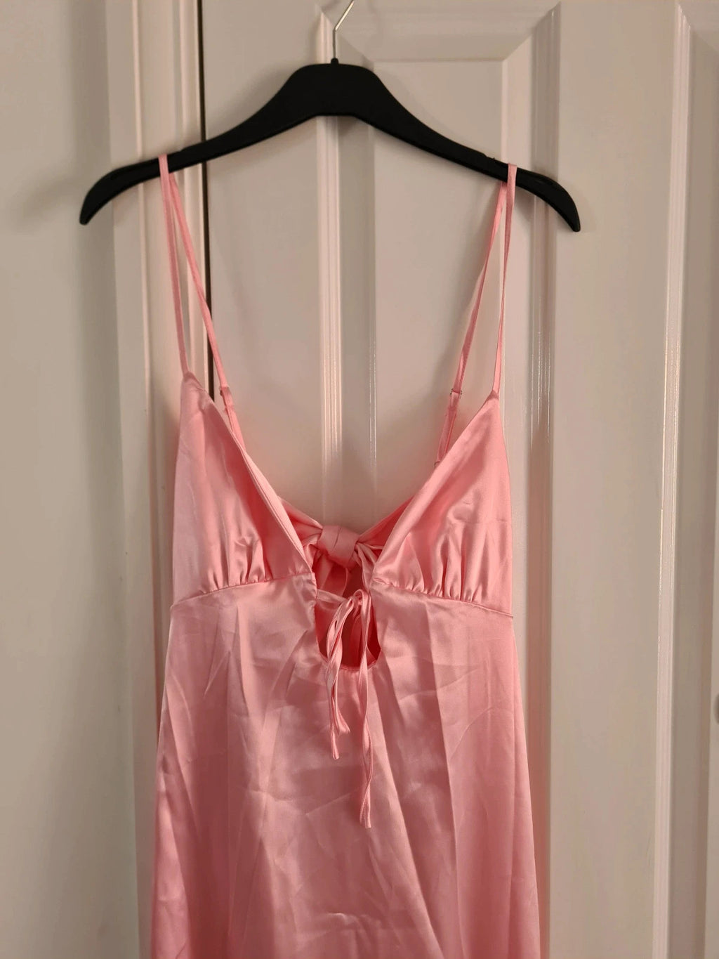 Shein women satin pink midi dress sleeveless tie front bow back party weeding dress M/10