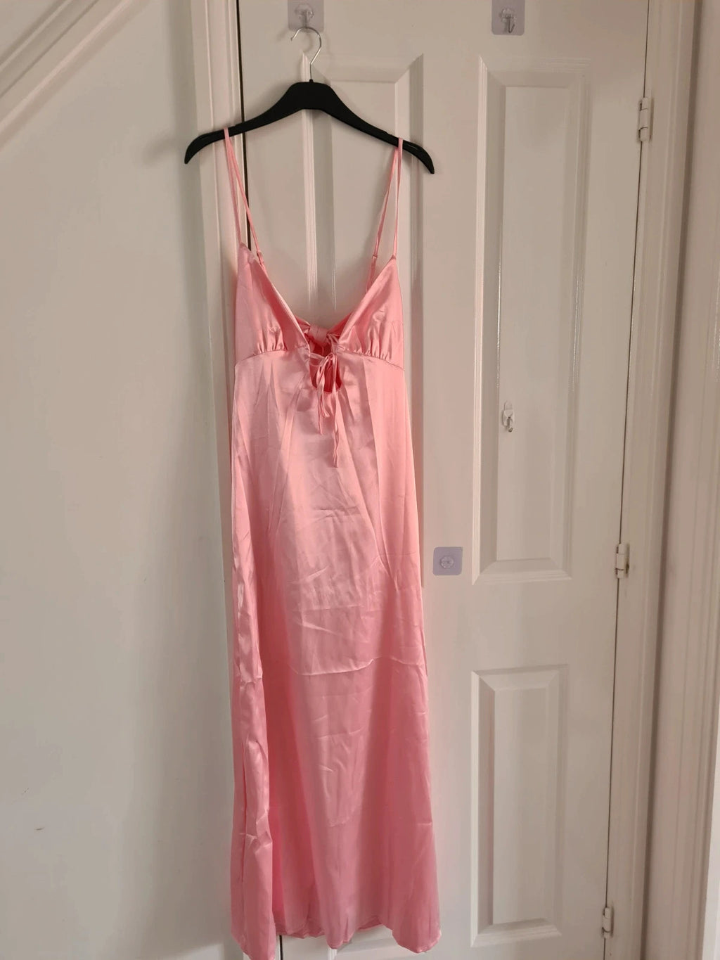 Shein women satin pink midi dress sleeveless tie front bow back party weeding dress M/10
