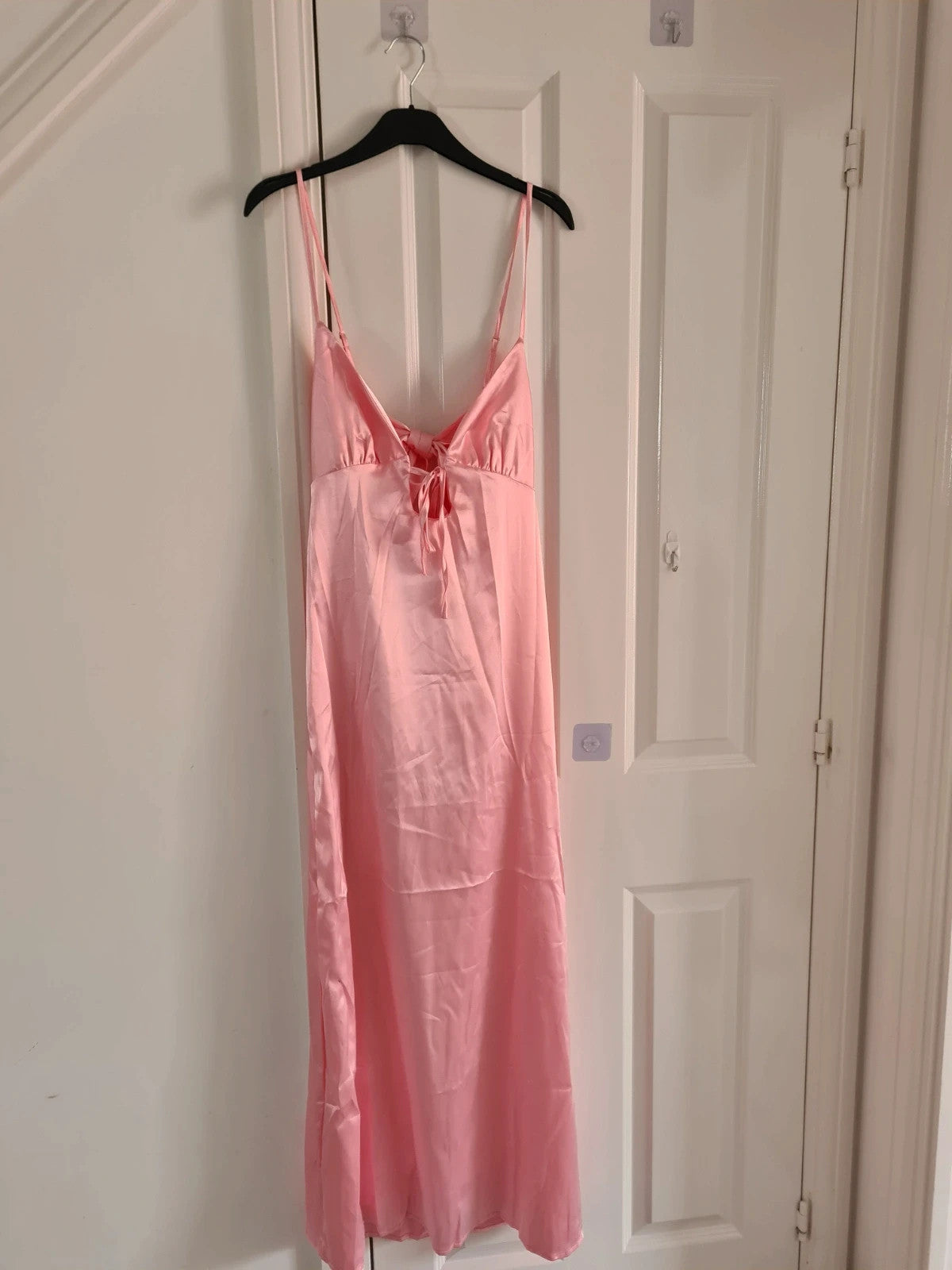 Shein women satin pink midi dress sleeveless tie front bow back party weeding dress M/10