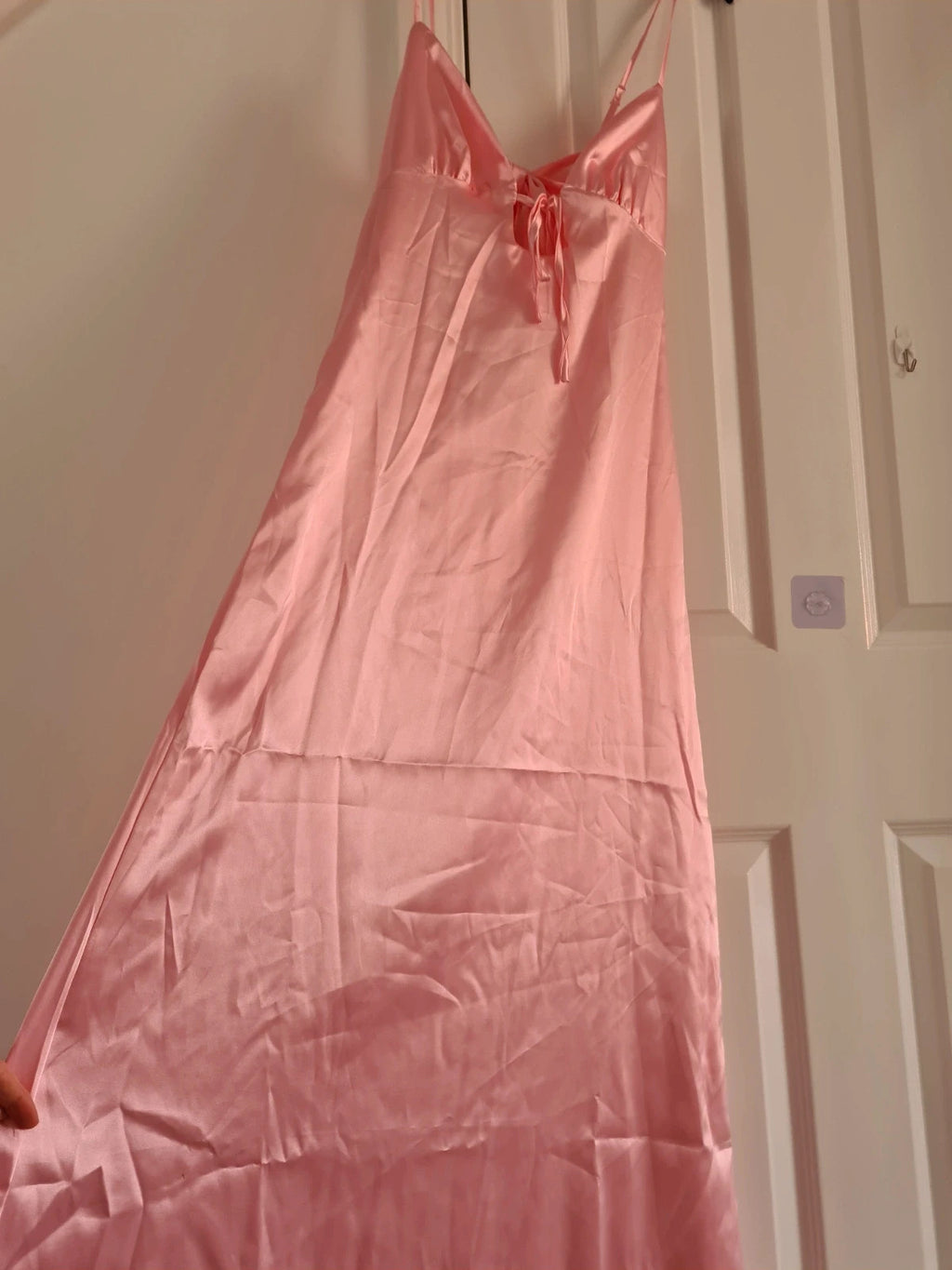 Shein women satin pink midi dress sleeveless tie front bow back party weeding dress M/10