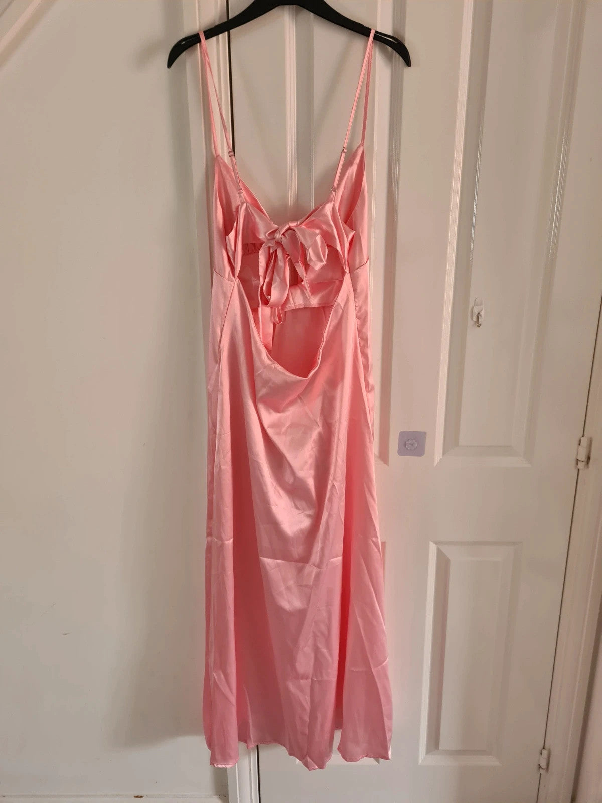 Shein women satin pink midi dress sleeveless tie front bow back party weeding dress M/10