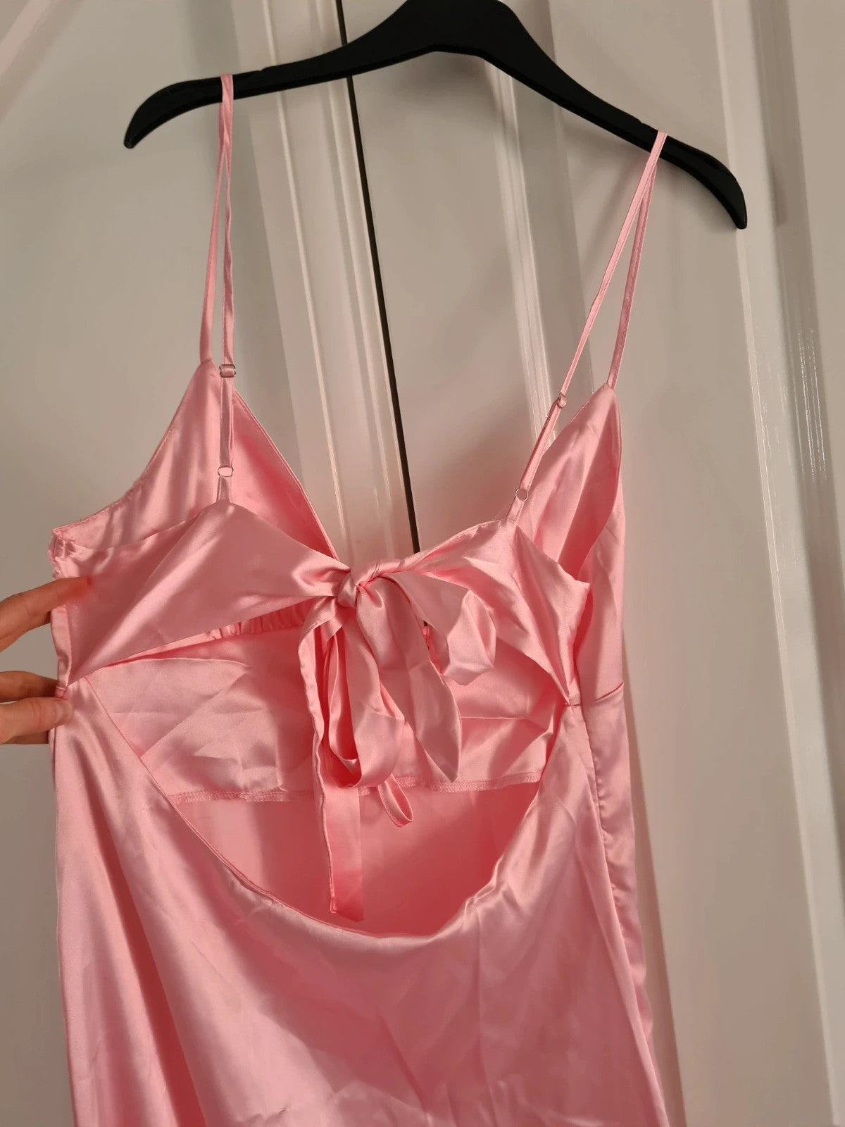 Shein women satin pink midi dress sleeveless tie front bow back party weeding dress M/10