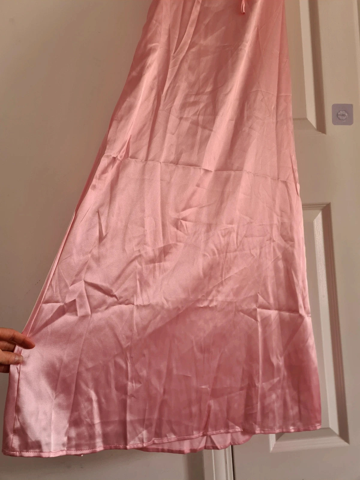 Shein women satin pink midi dress sleeveless tie front bow back party weeding dress M/10