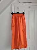 Shein women orange straight wide leg pockets on side trousers boyfriend style casual S