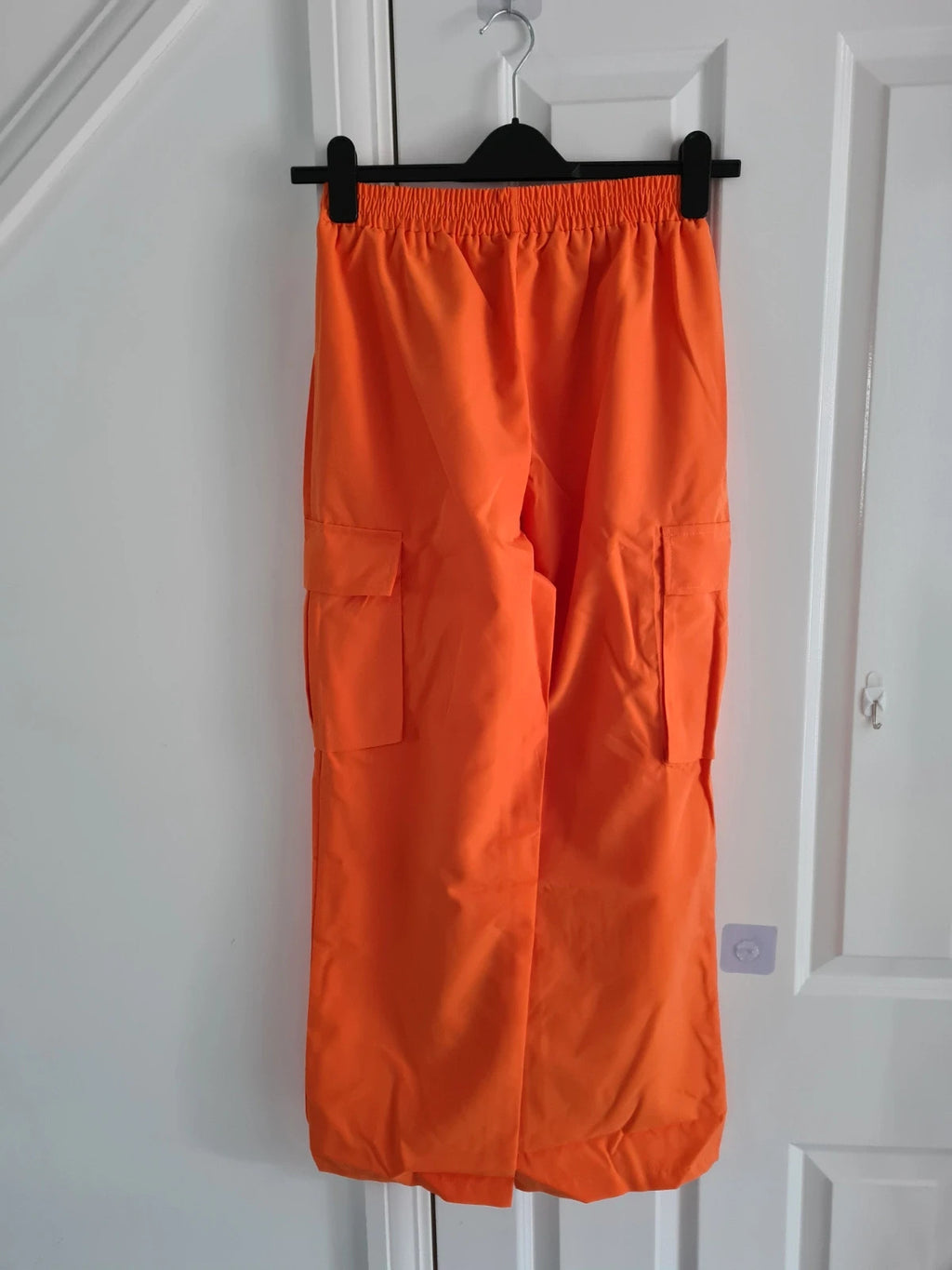 Shein women orange straight wide leg pockets on side trousers boyfriend style casual S