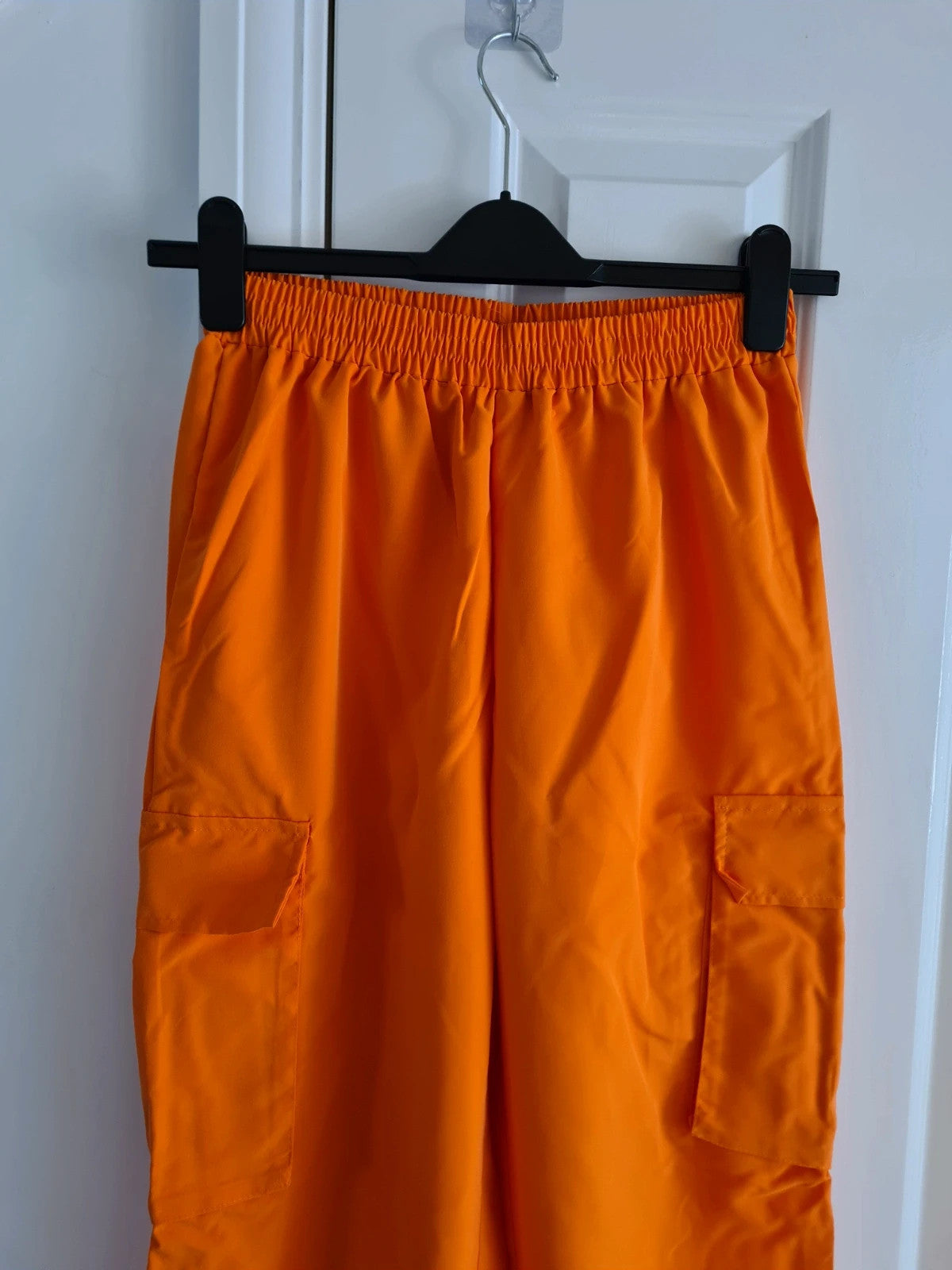 Shein women orange straight wide leg pockets on side trousers boyfriend style casual S