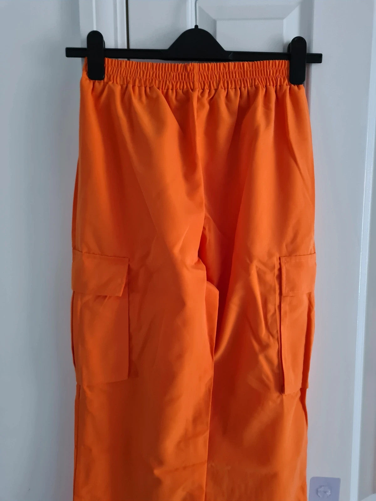 Shein women orange straight wide leg pockets on side trousers boyfriend style casual S
