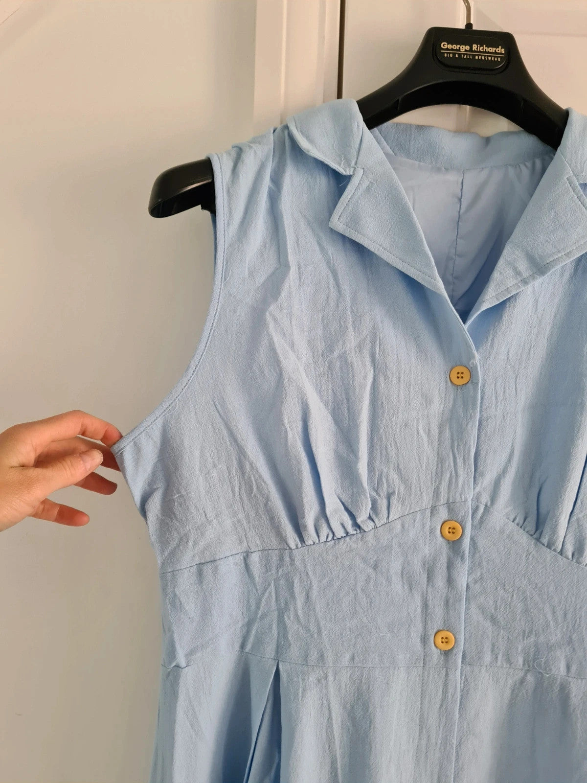 Shein women light blue midi dress sleeveless buttons collar neck casual summer party outfit XL/14