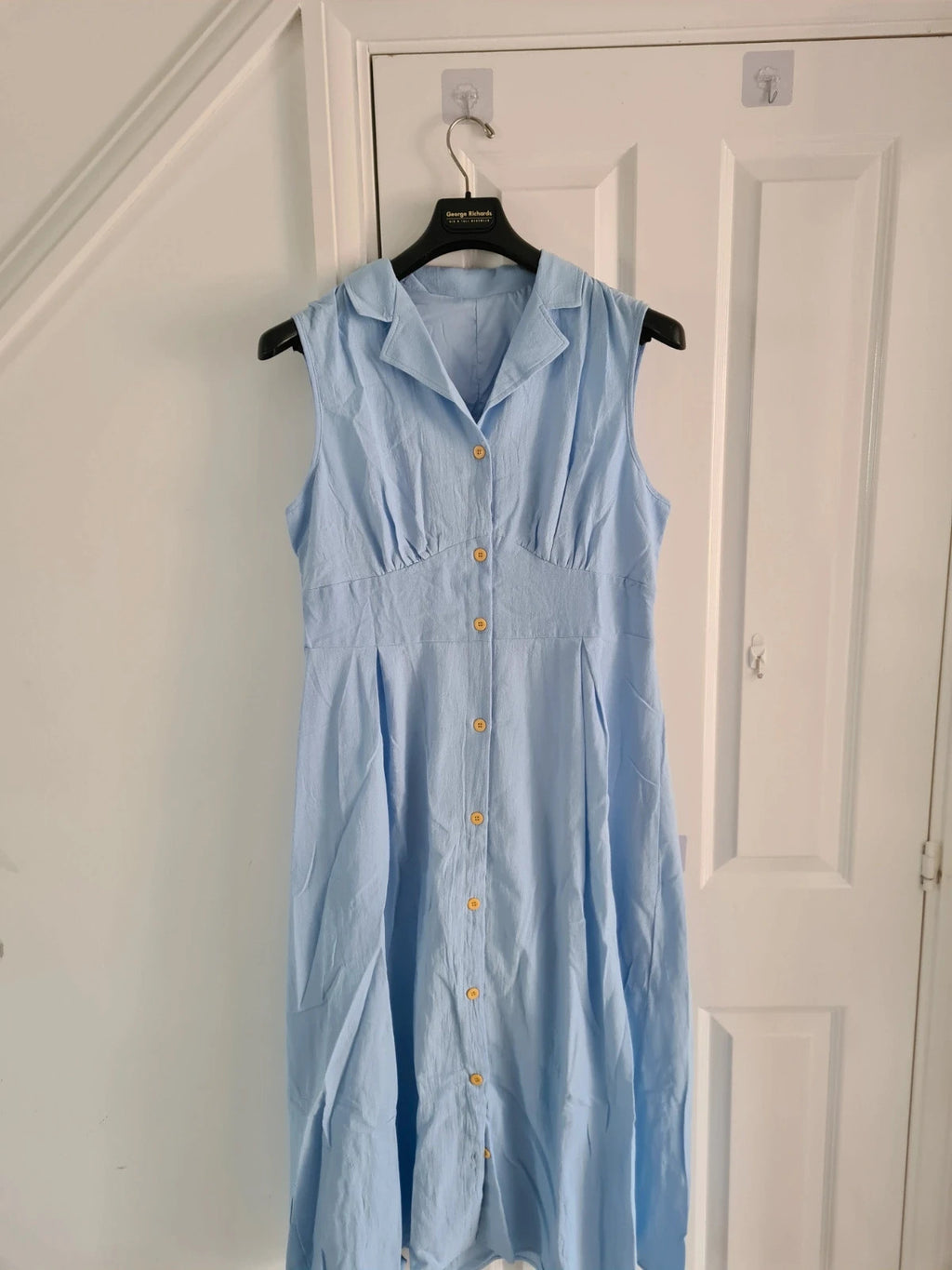Shein women light blue midi dress sleeveless buttons collar neck casual summer party outfit XL/14