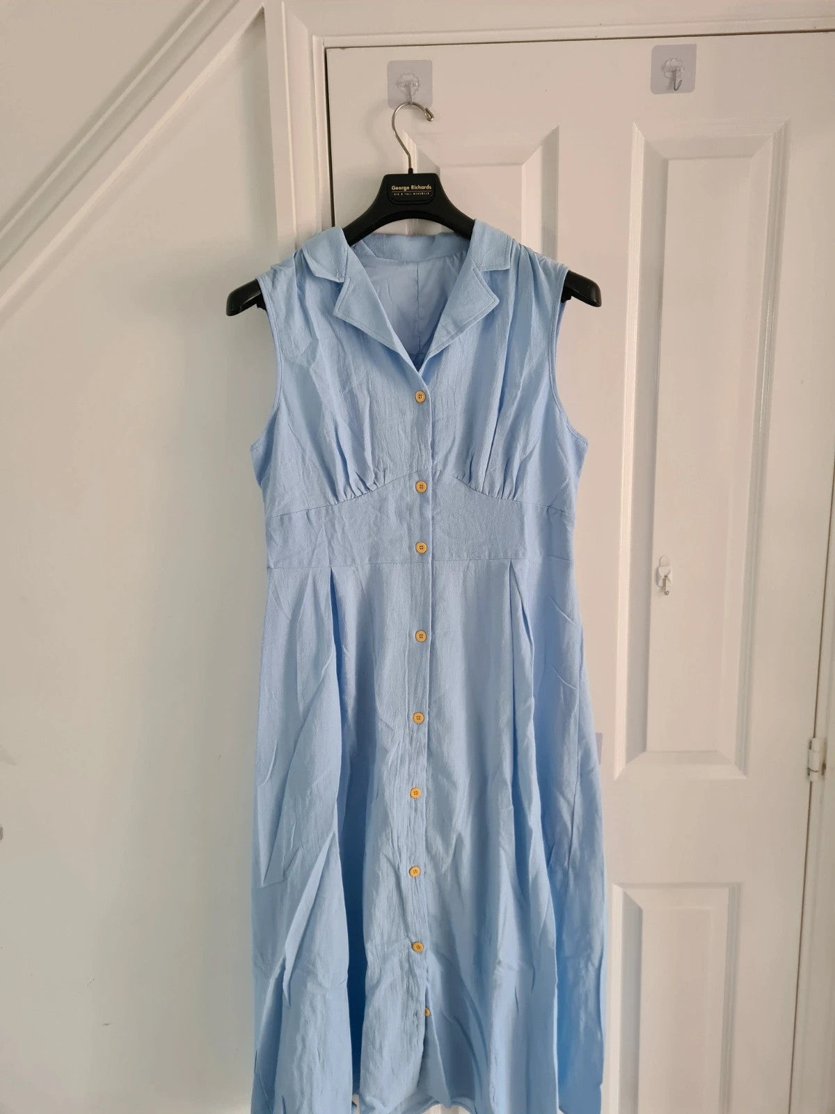 Shein women light blue midi dress sleeveless buttons collar neck casual summer party outfit XL/14