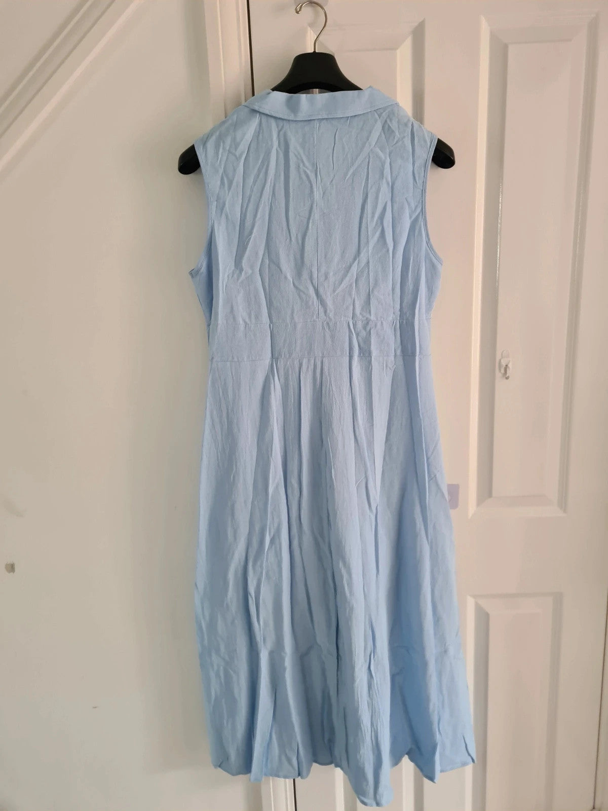 Shein women light blue midi dress sleeveless buttons collar neck casual summer party outfit XL/14