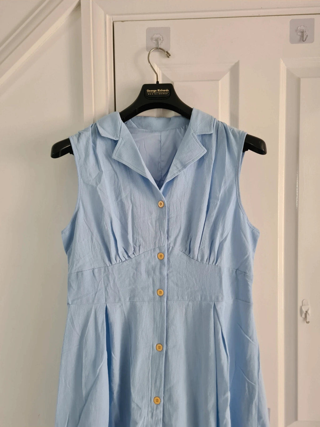 Shein women light blue midi dress sleeveless buttons collar neck casual summer party outfit XL/14