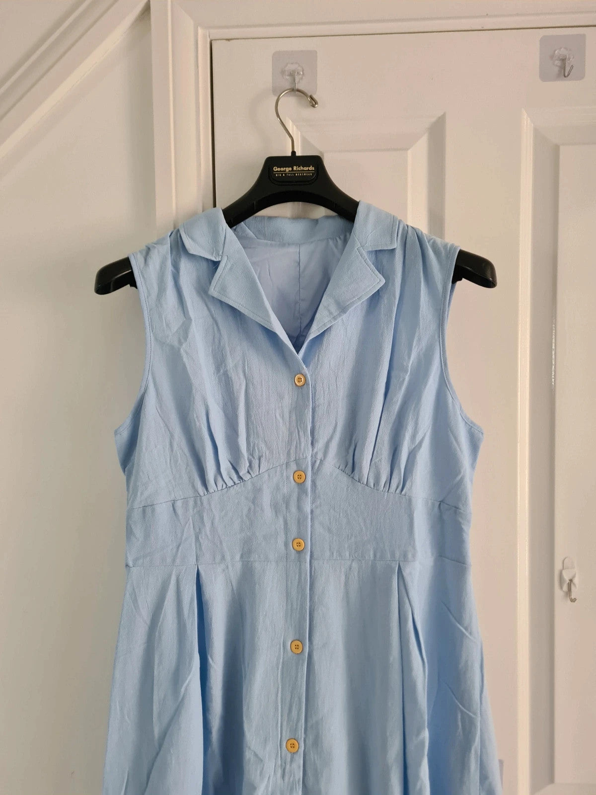 Shein women light blue midi dress sleeveless buttons collar neck casual summer party outfit XL/14
