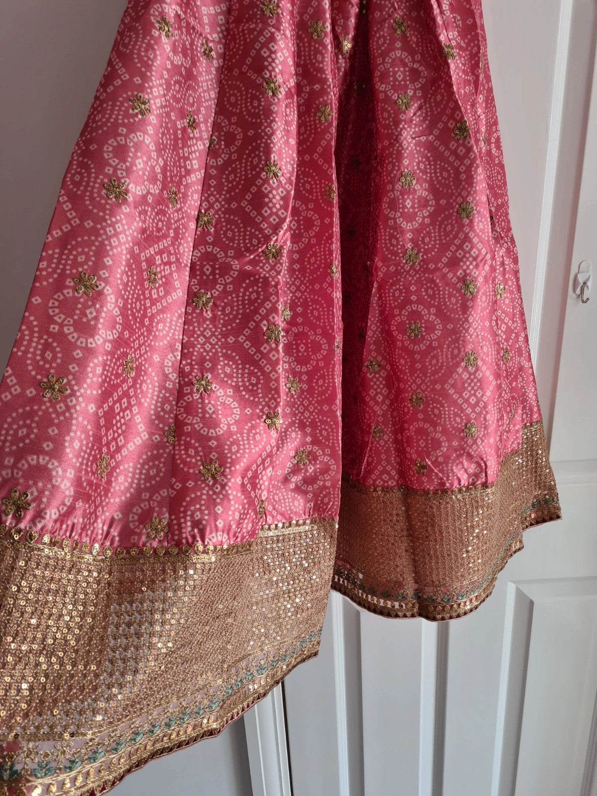 Maria.B.women 3pcs embroidered raw silk suit long sleeve top maxi skirt scarf red/pink S
