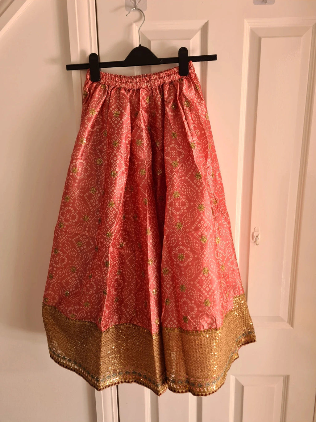 Maria.B.women 3pcs embroidered raw silk suit long sleeve top maxi skirt scarf red/pink S