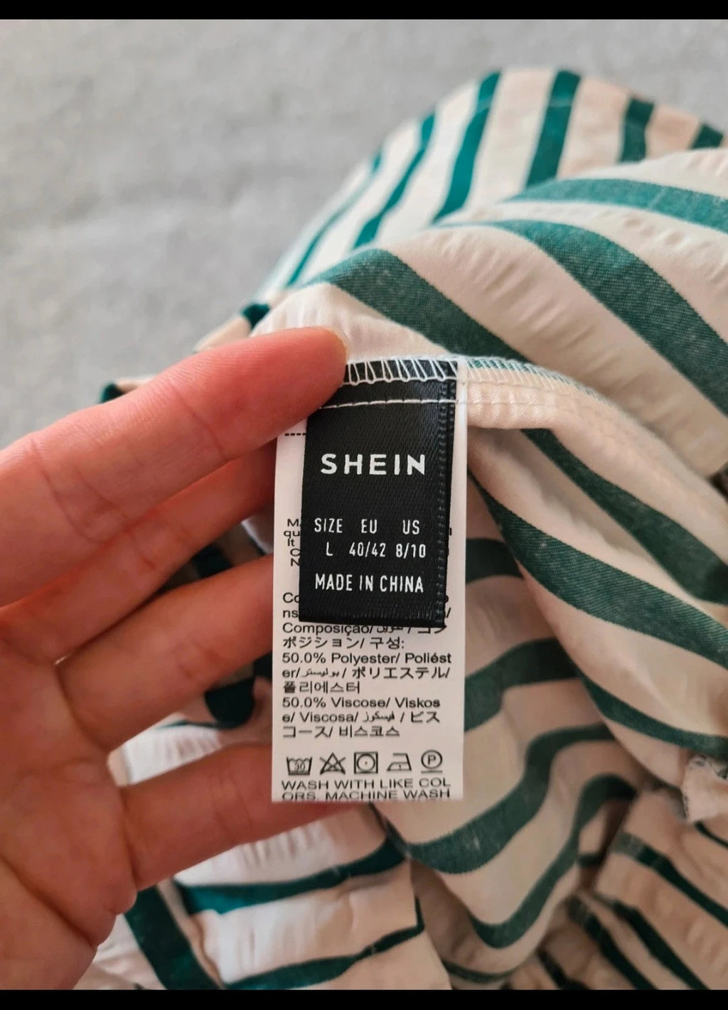 Shein women striped green/cream beach shorts elasticated waistband drawstring pockets casual L/12