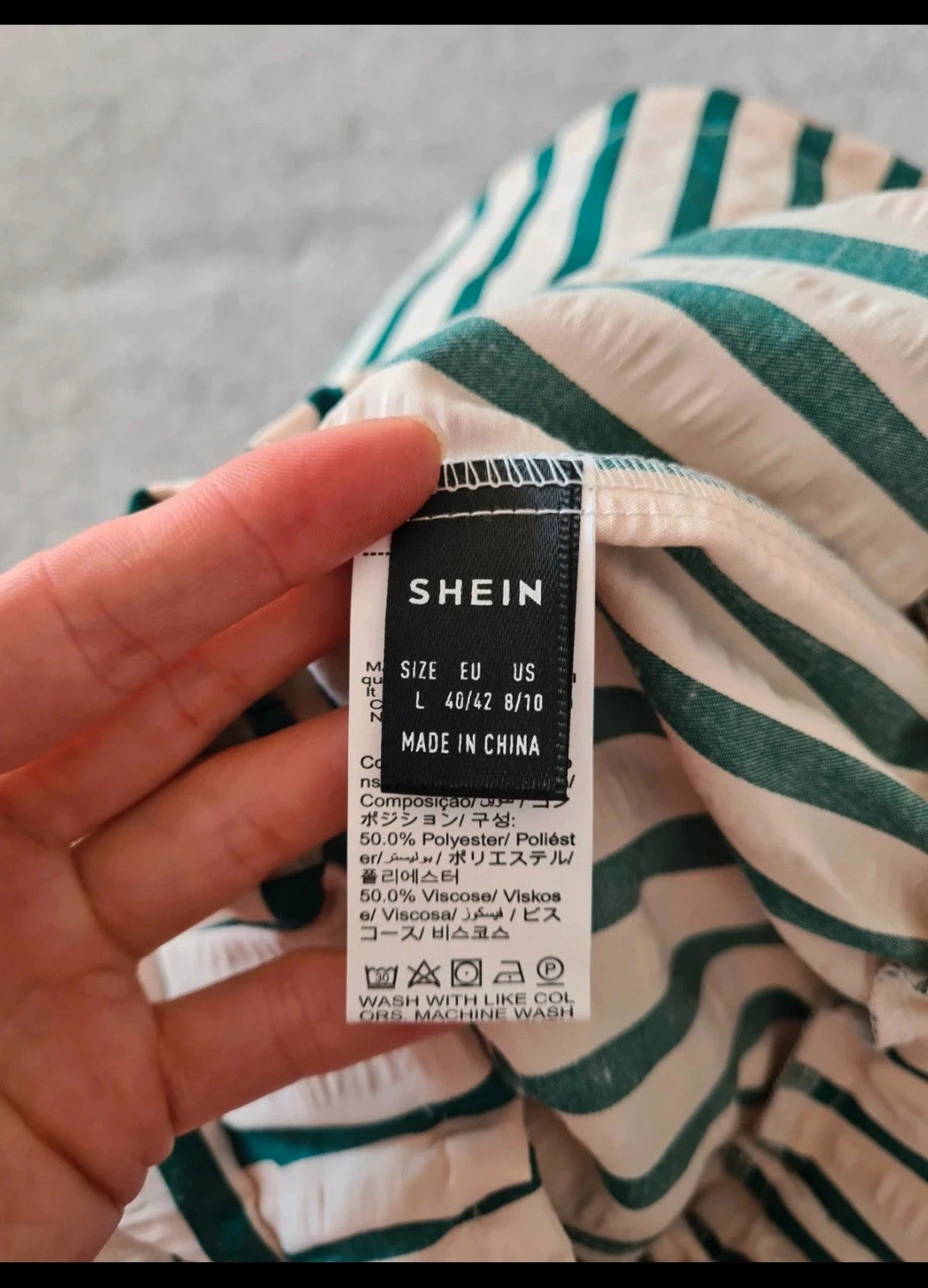 Shein women striped green/cream beach shorts elasticated waistband drawstring pockets casual L/12